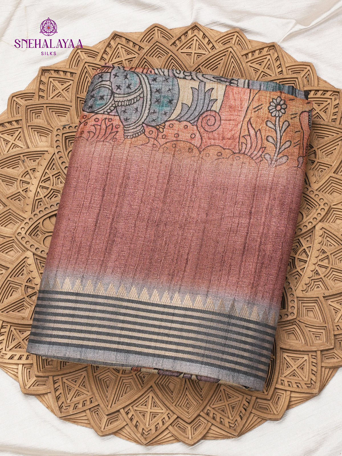 Beige With Brown Border Kalamkari Tussar Saree