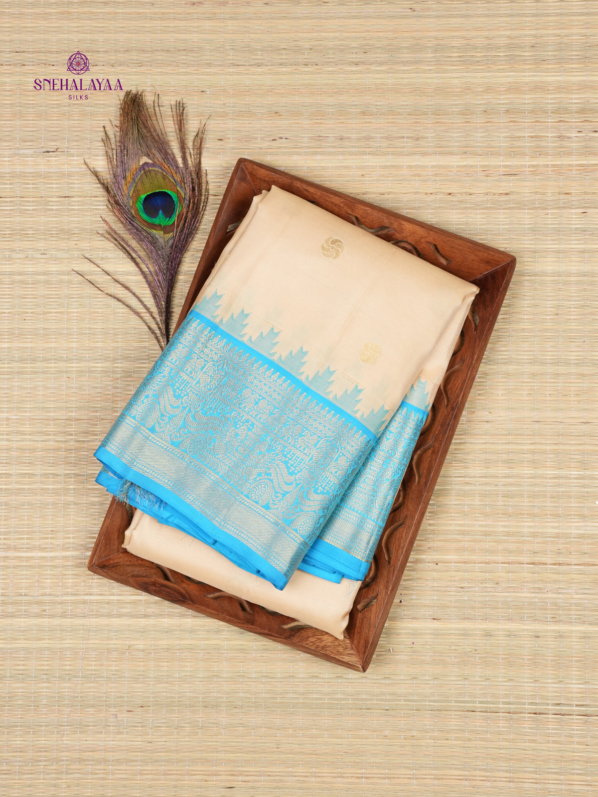 Cream Gadwal Silk Saree