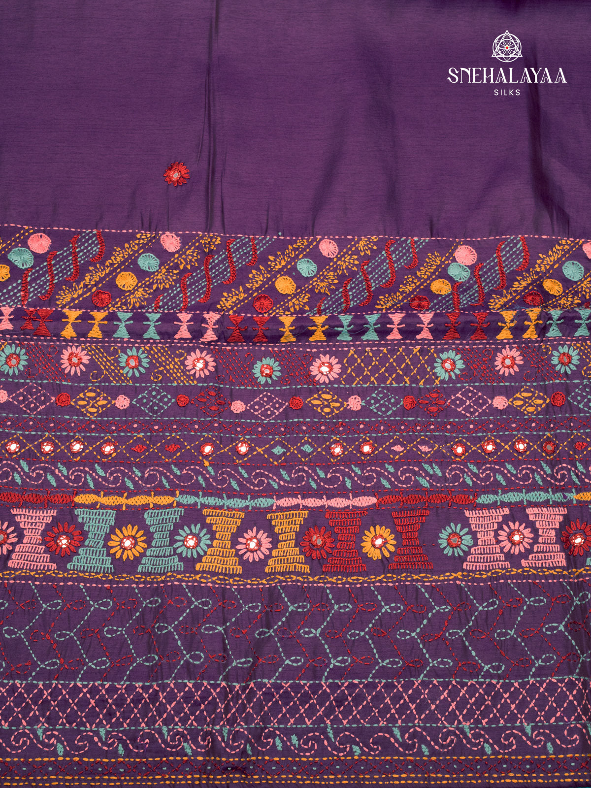 Plum Raw Silk Embroidery Saree