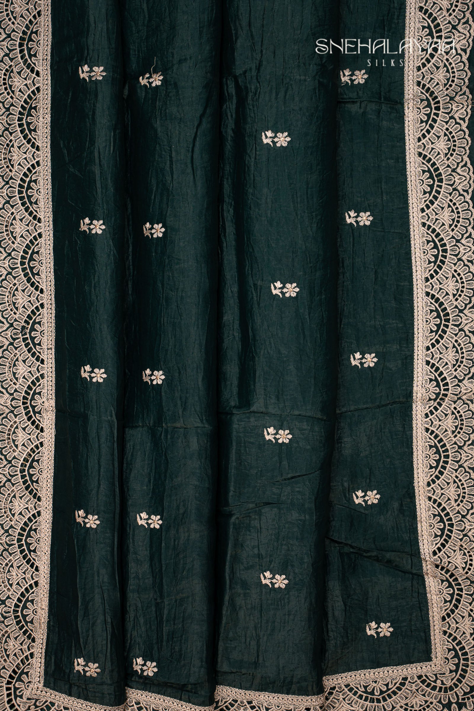 Dark Green Crush Tissue Saree