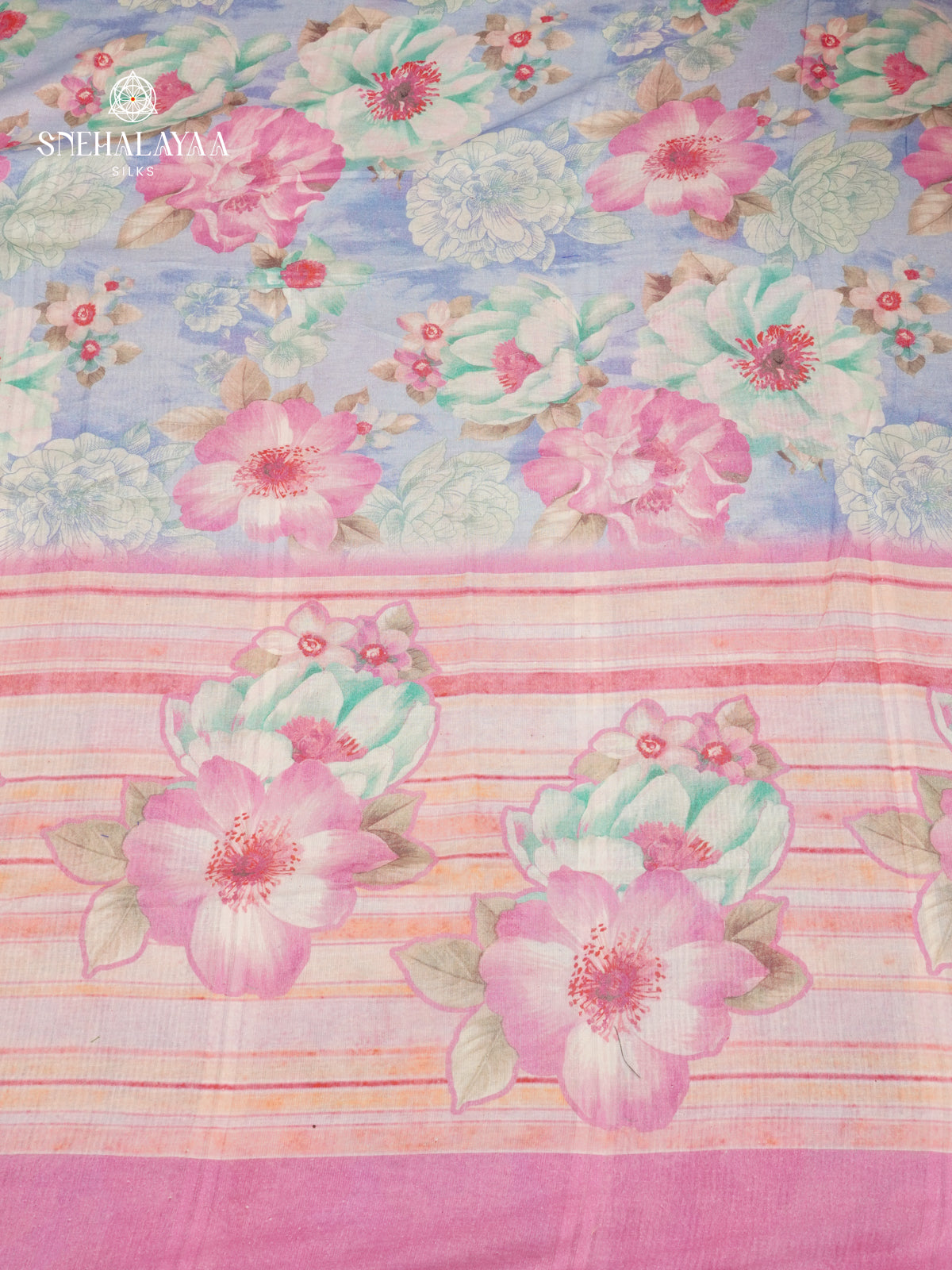 Blue Printed Linen Cotton Saree