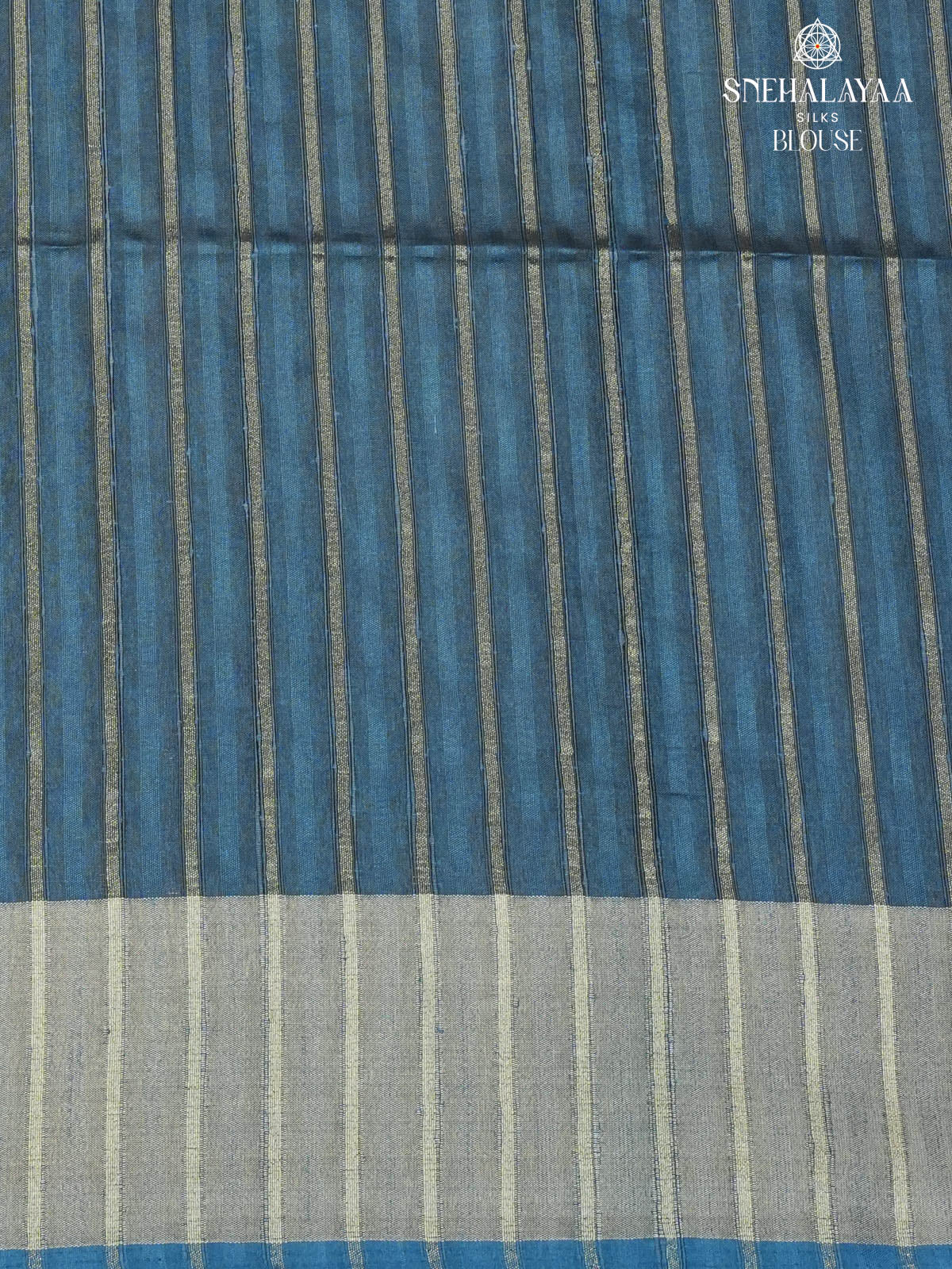 Teal Blue Printed Tussar Saree