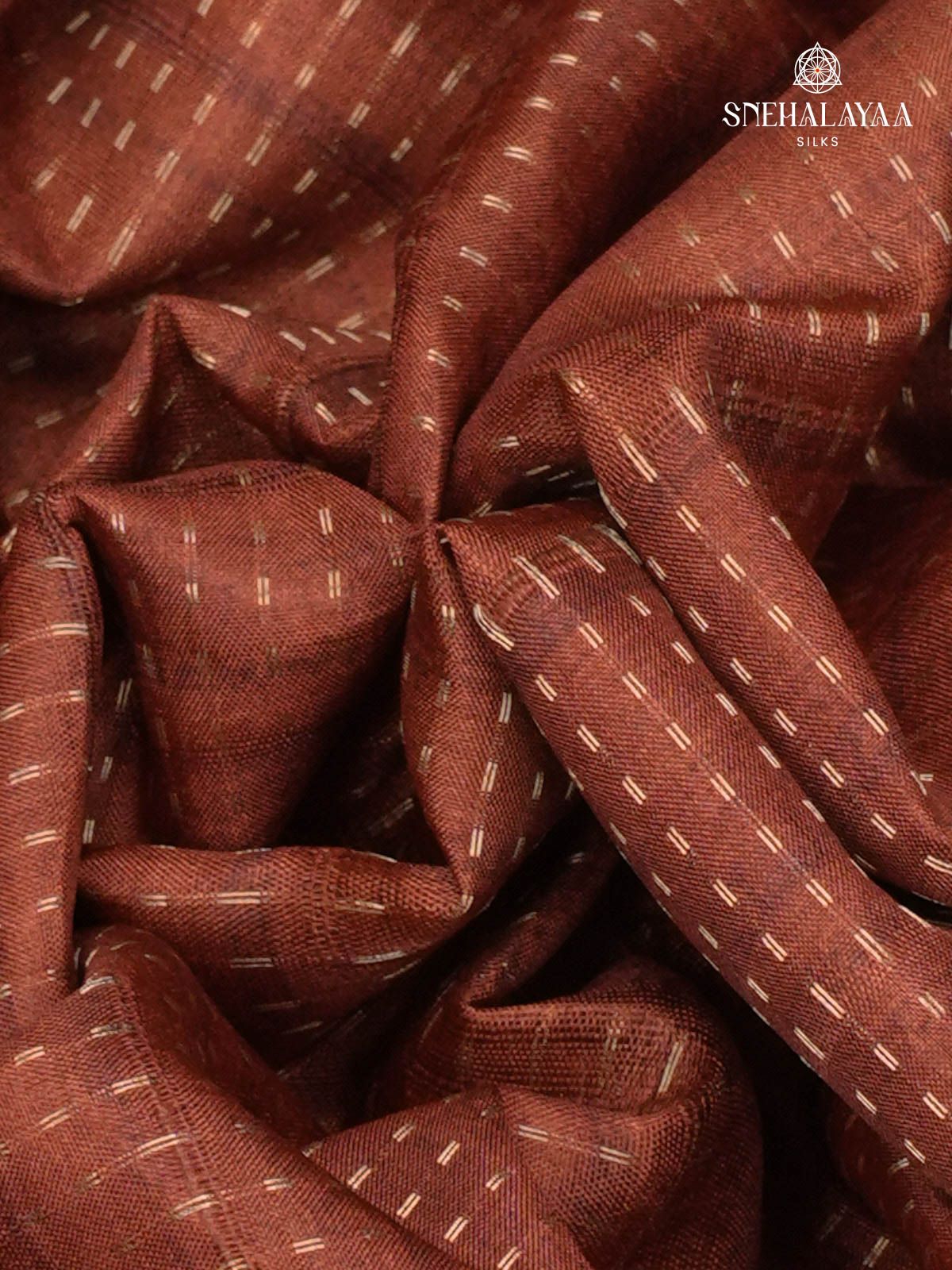 Rust Orange Floral Printed Tussar Saree