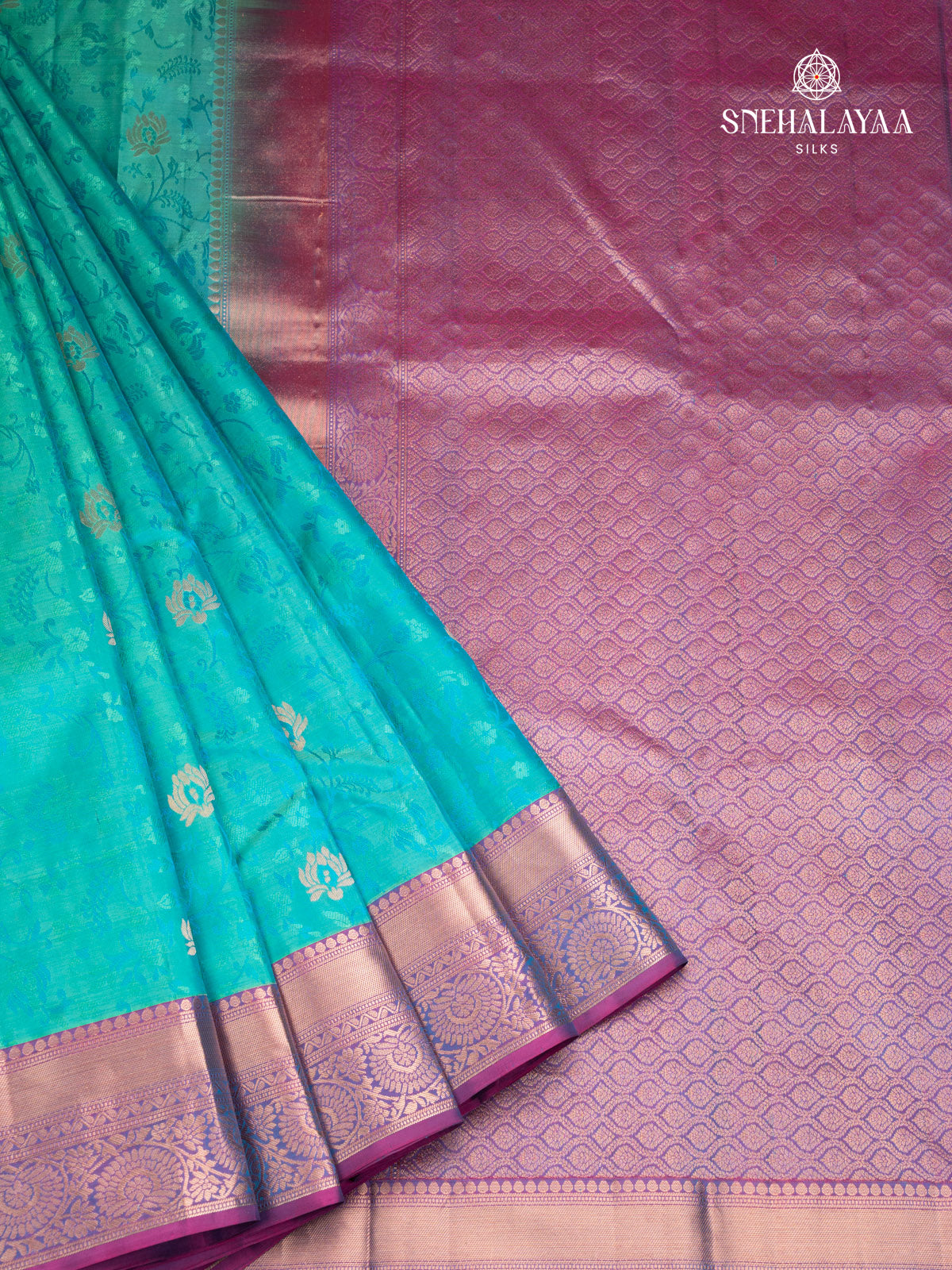 Teal Blue Kanjivaram Silk Saree