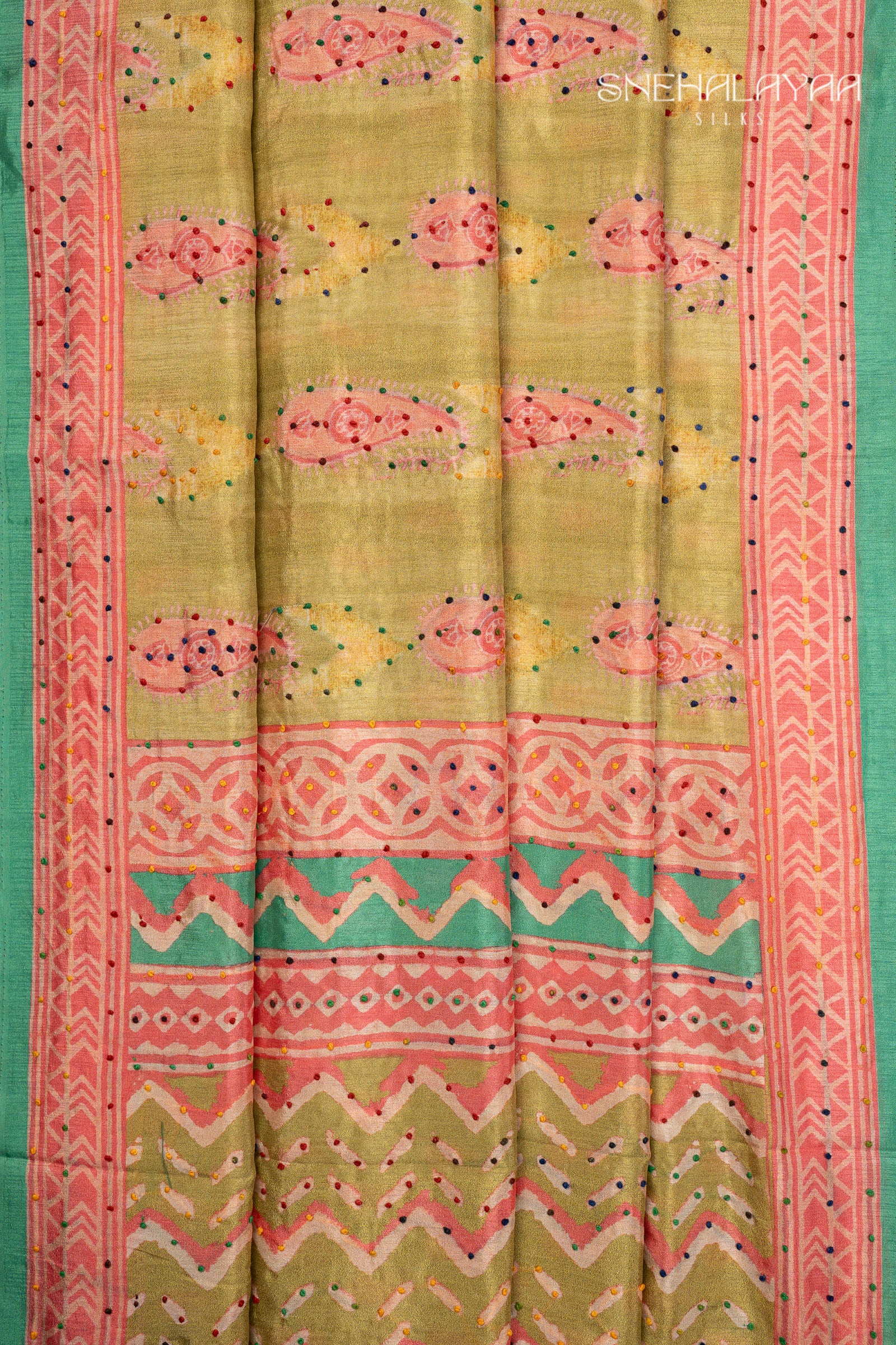 Olive Green Semi Tussar Saree