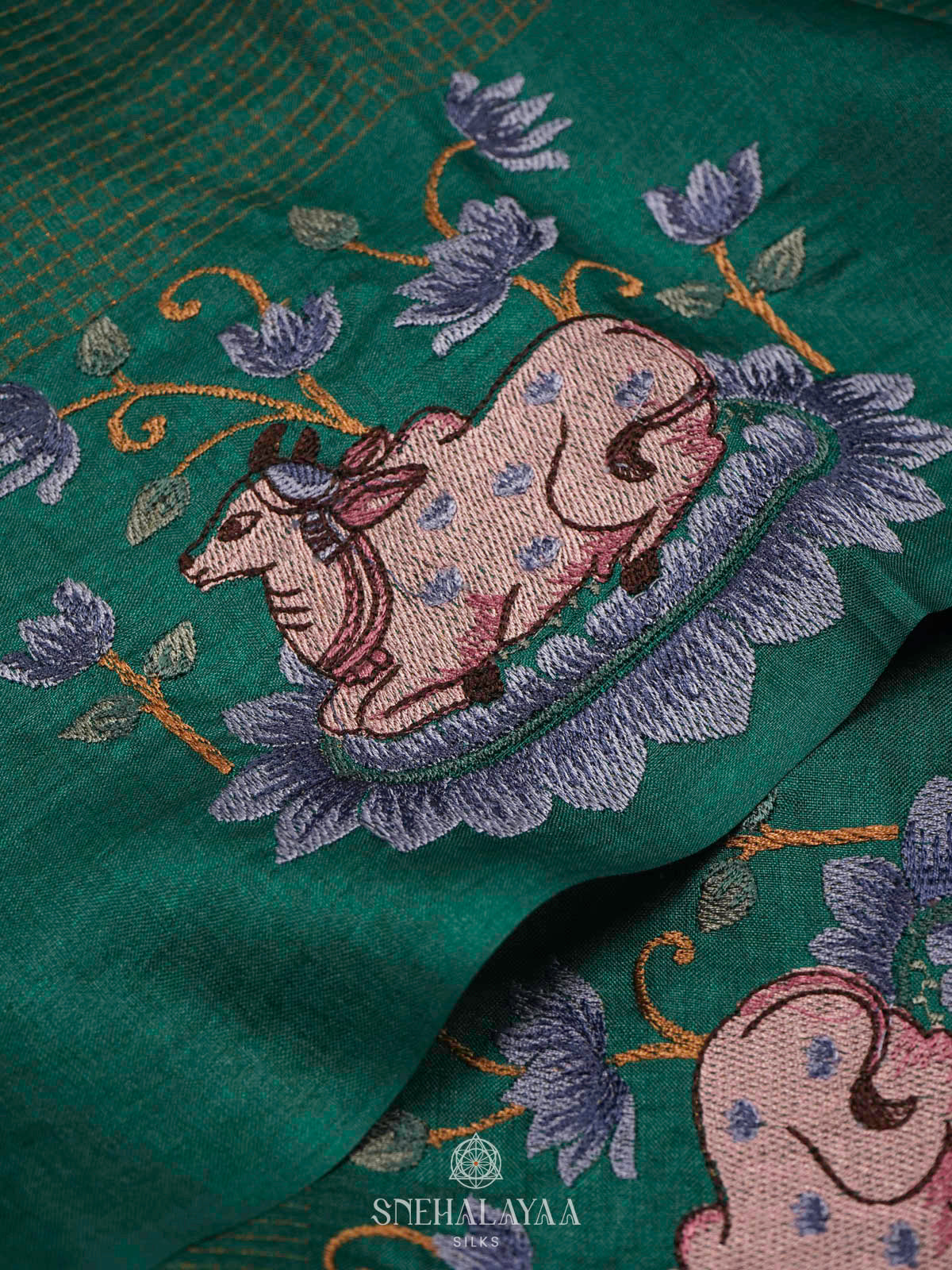 Peacock Blue Tussar Embroidery Saree