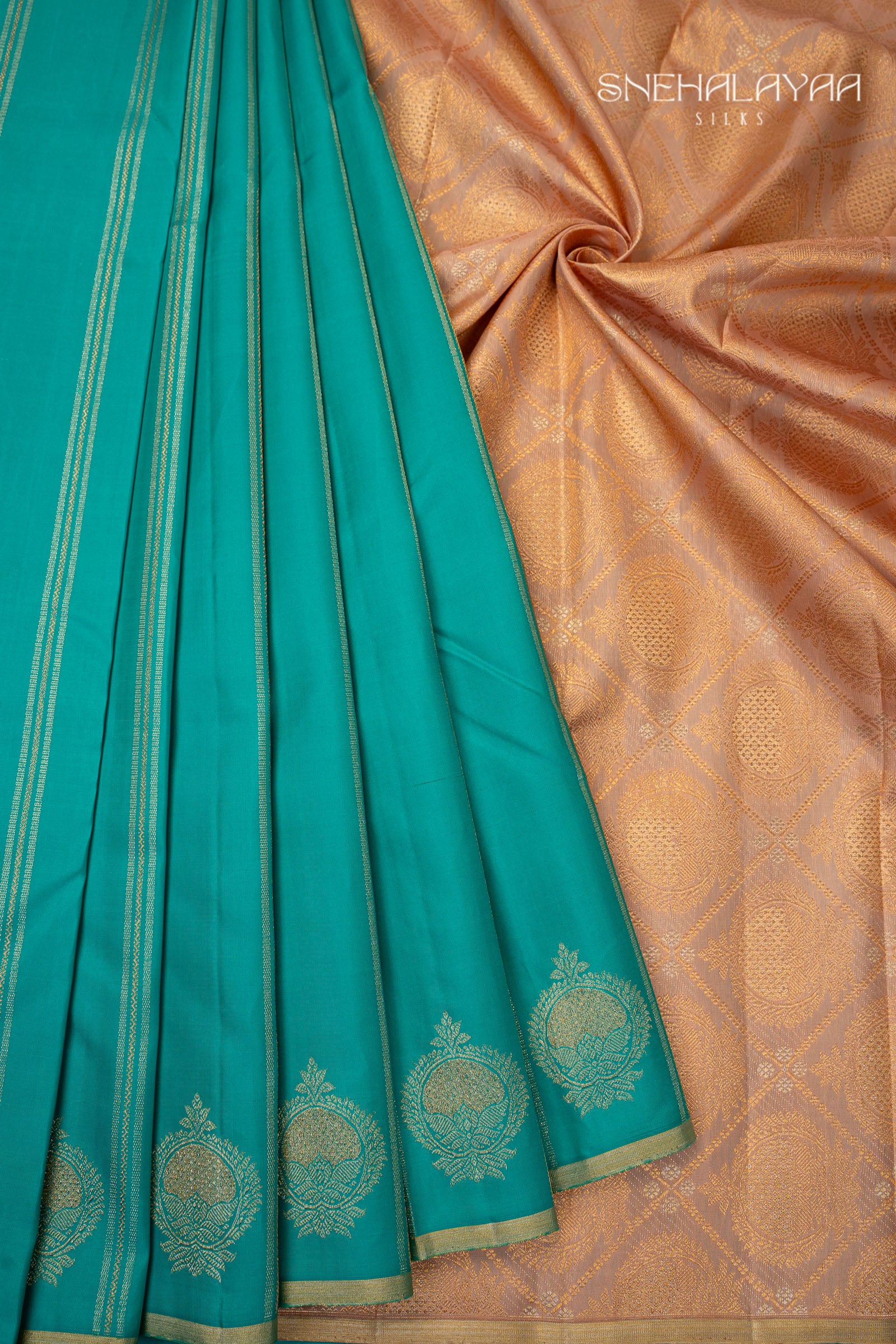 Teal Blue Kancheevaram Silk Saree