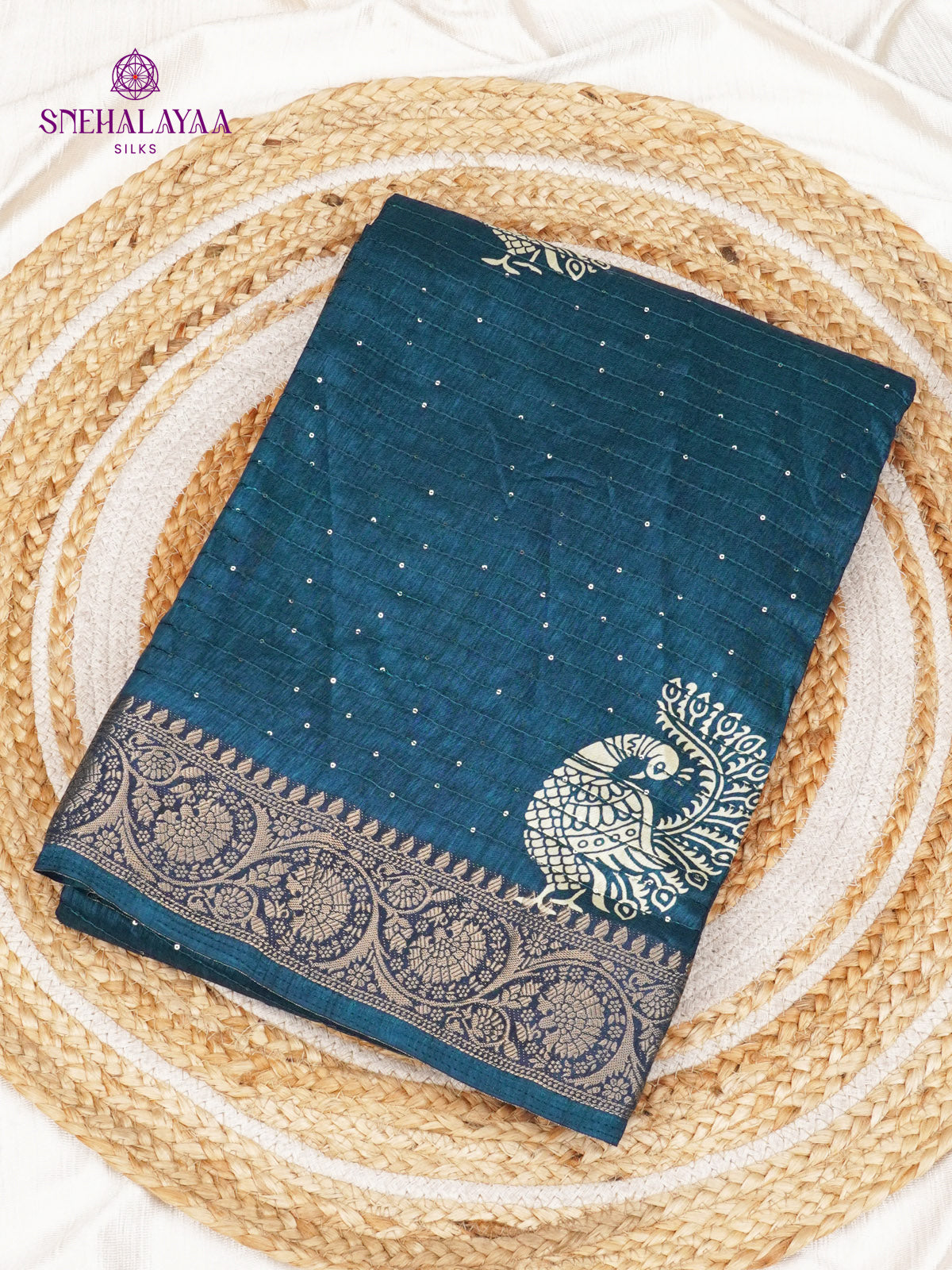 Teal Blue Dola Silk Saree