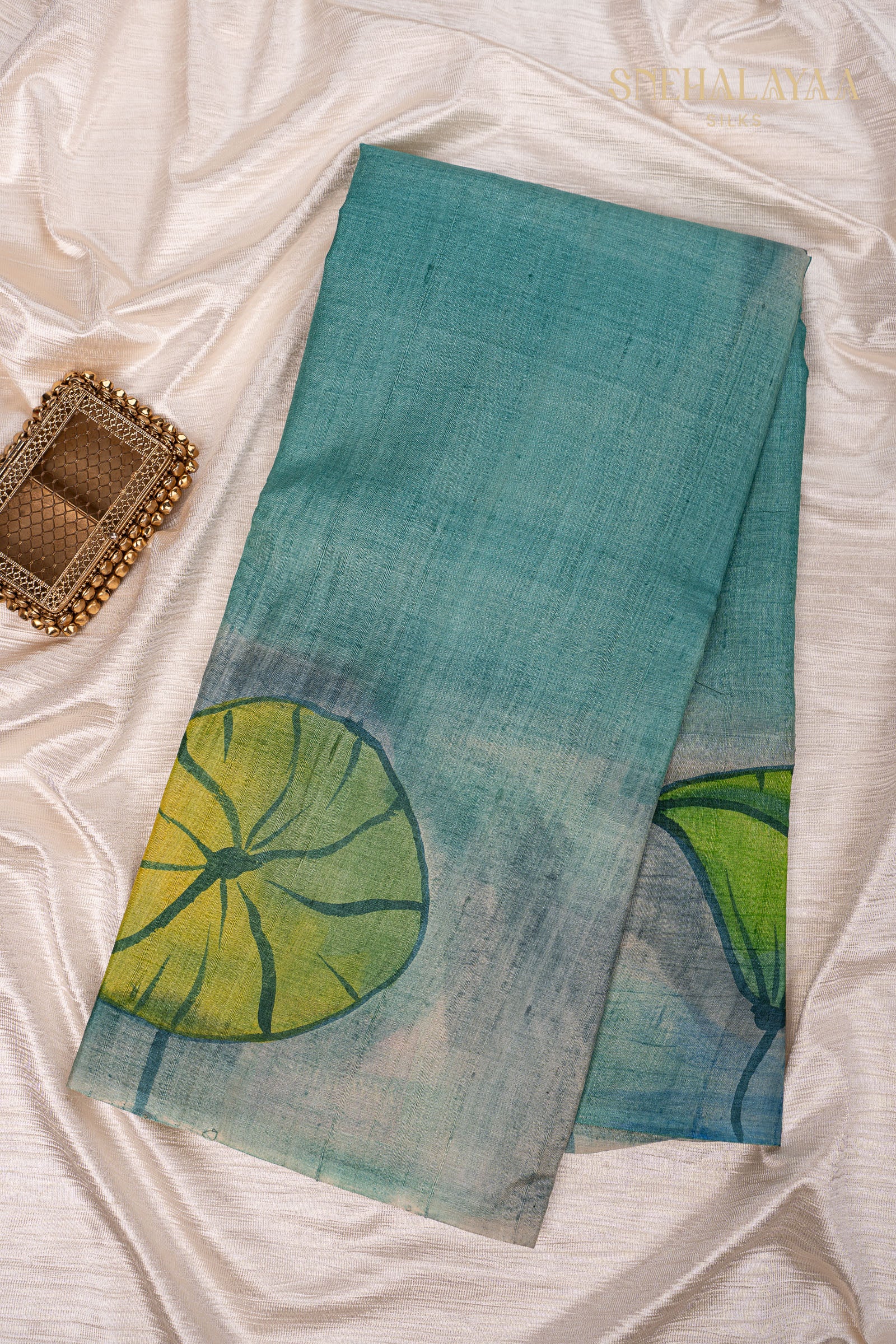 Teal Blue Tussar Saree