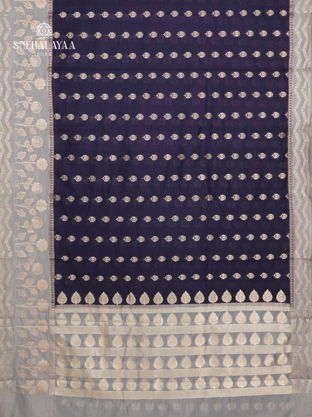 Navy Blue Banaras Jute Saree