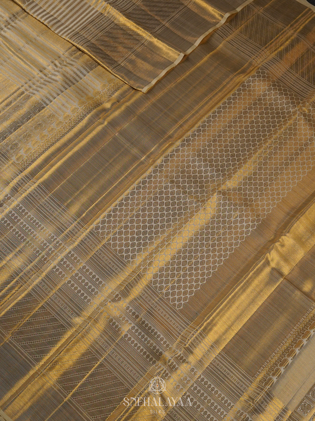 Cream Kanjivaram Silk Saree