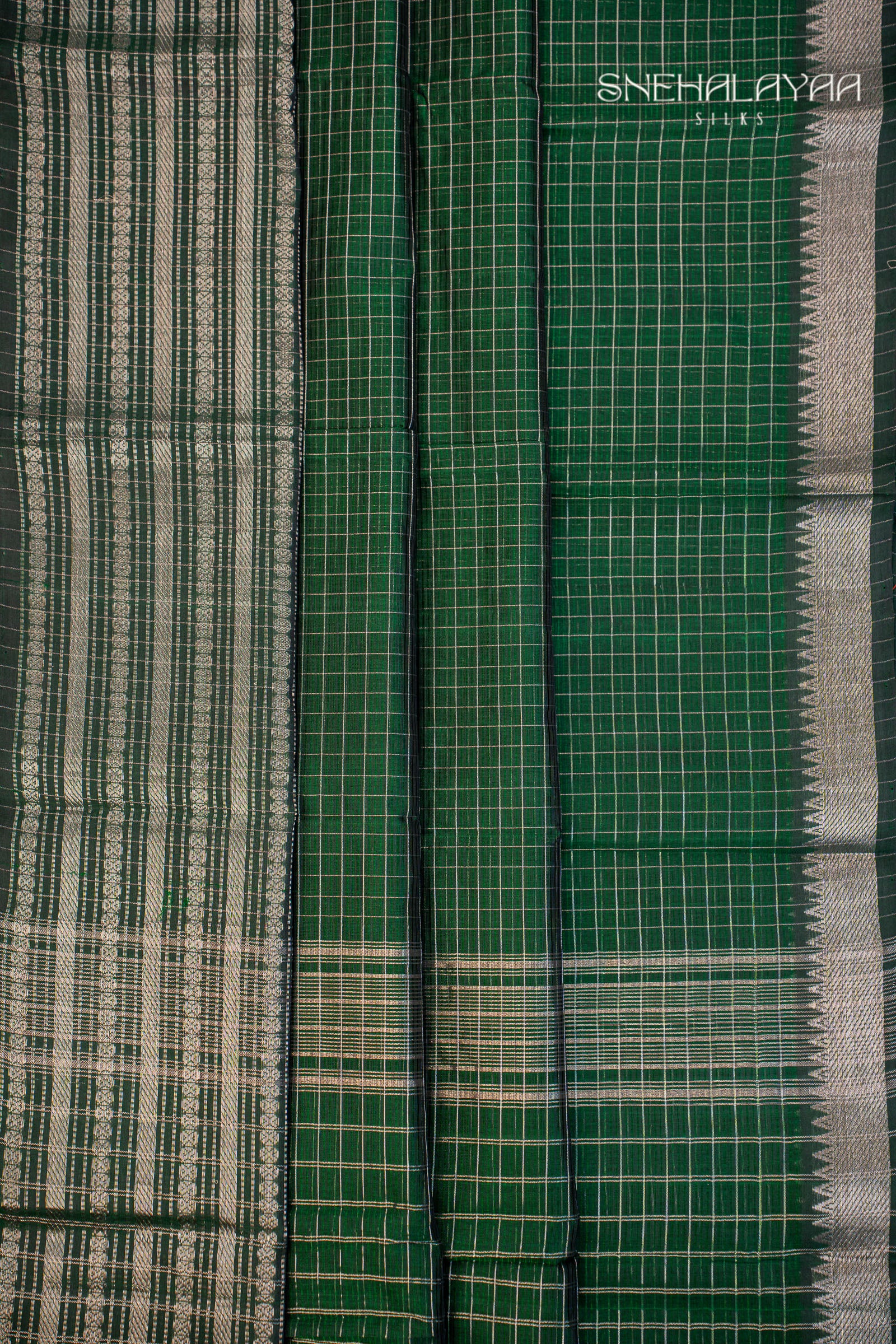 Emerald Green Mangalgiri Silk Saree