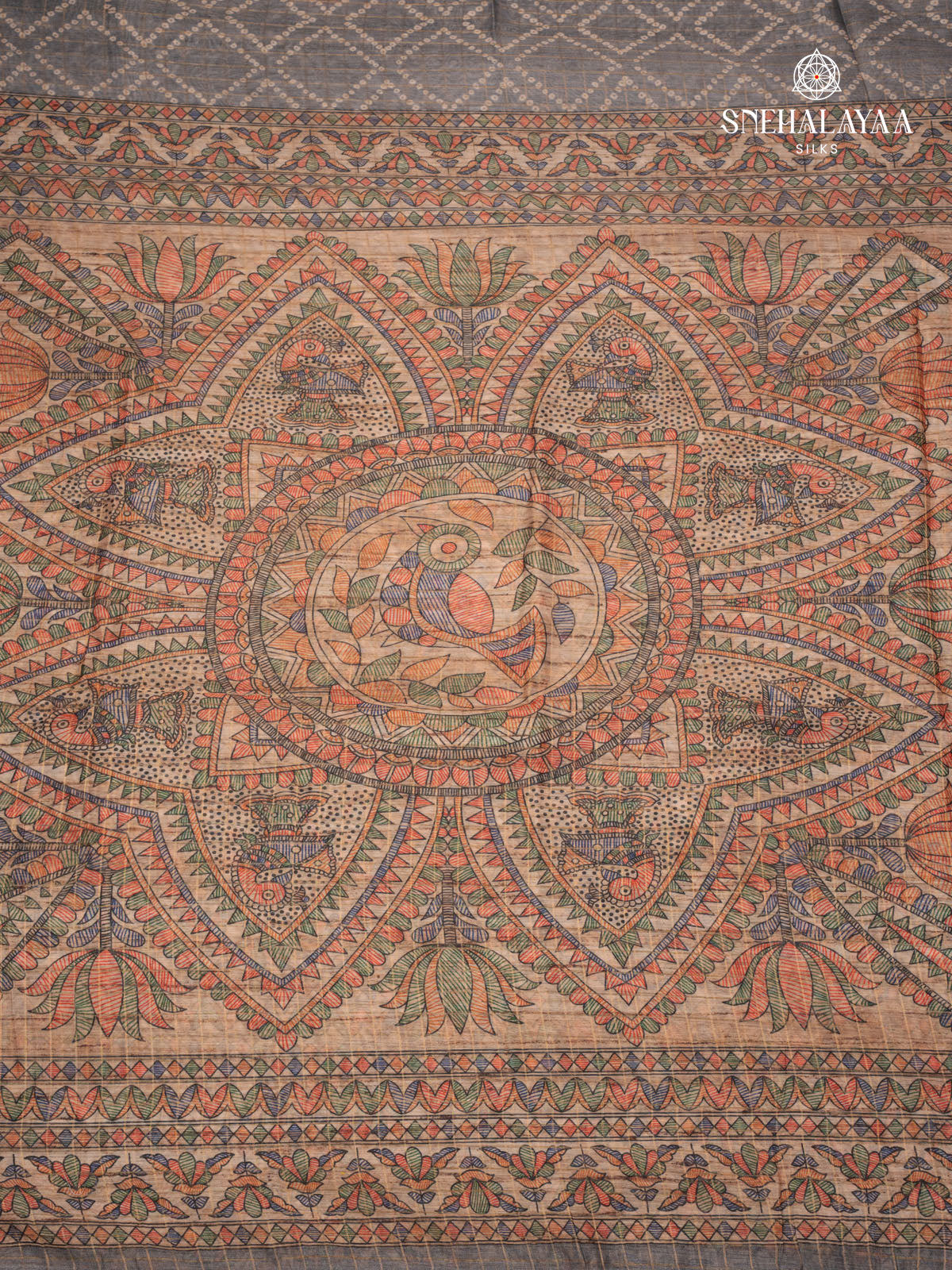 Grey Madhubani Saree