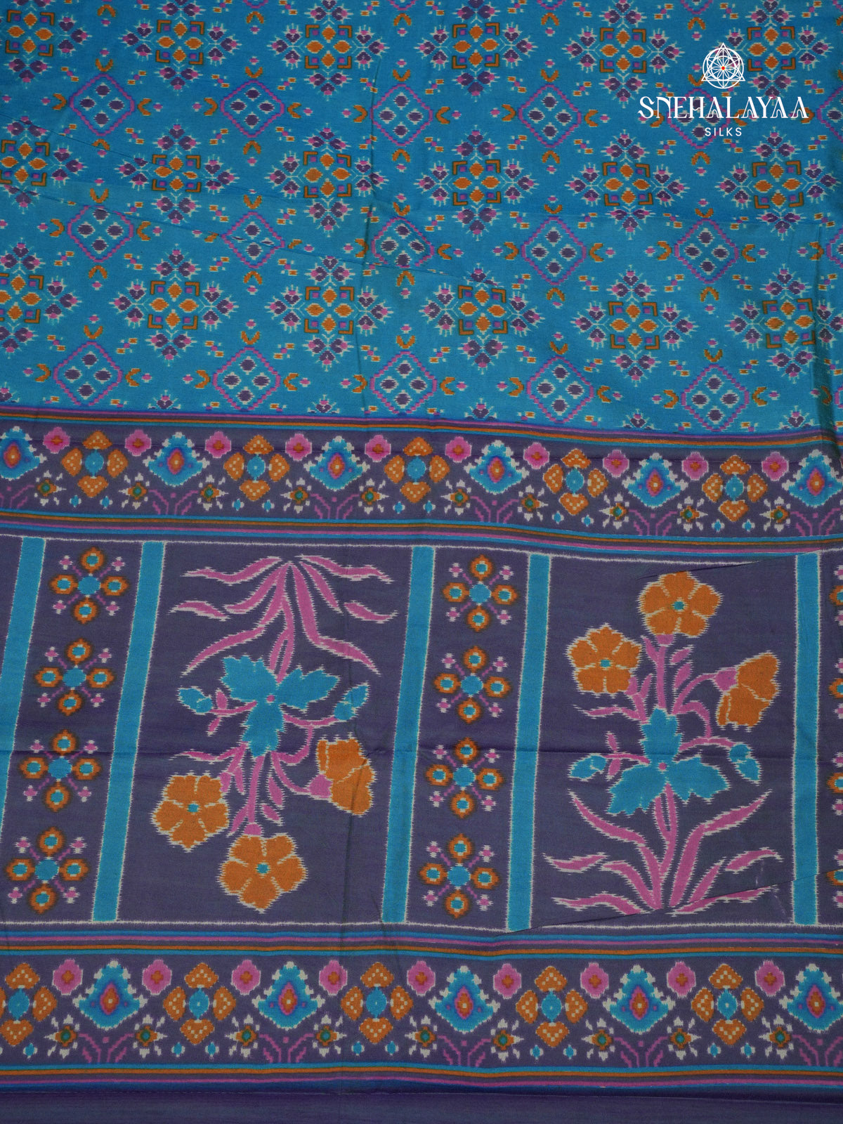 Peacock Blue Ikat Saree