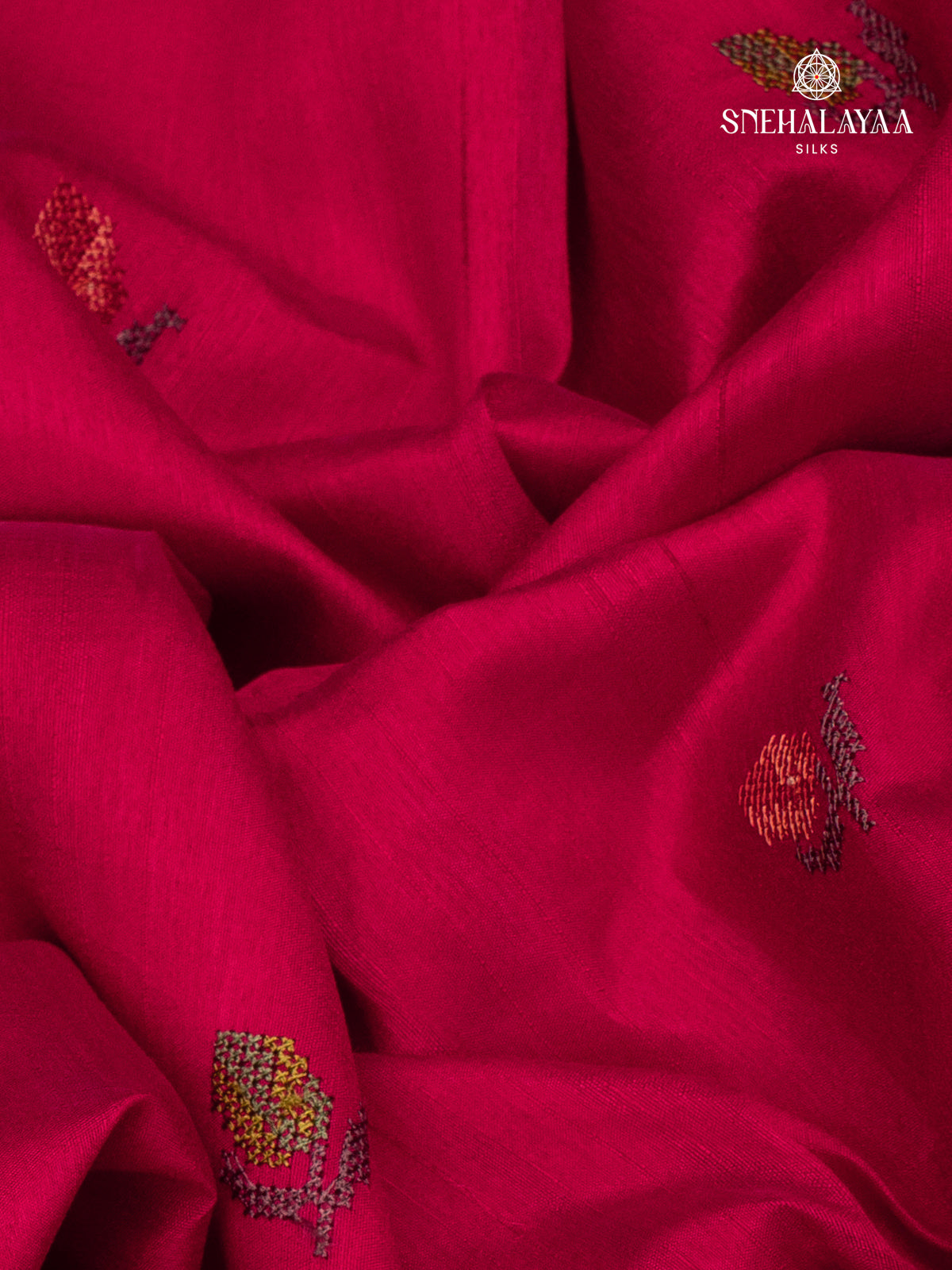 Red Raw Silk Embroidery Saree