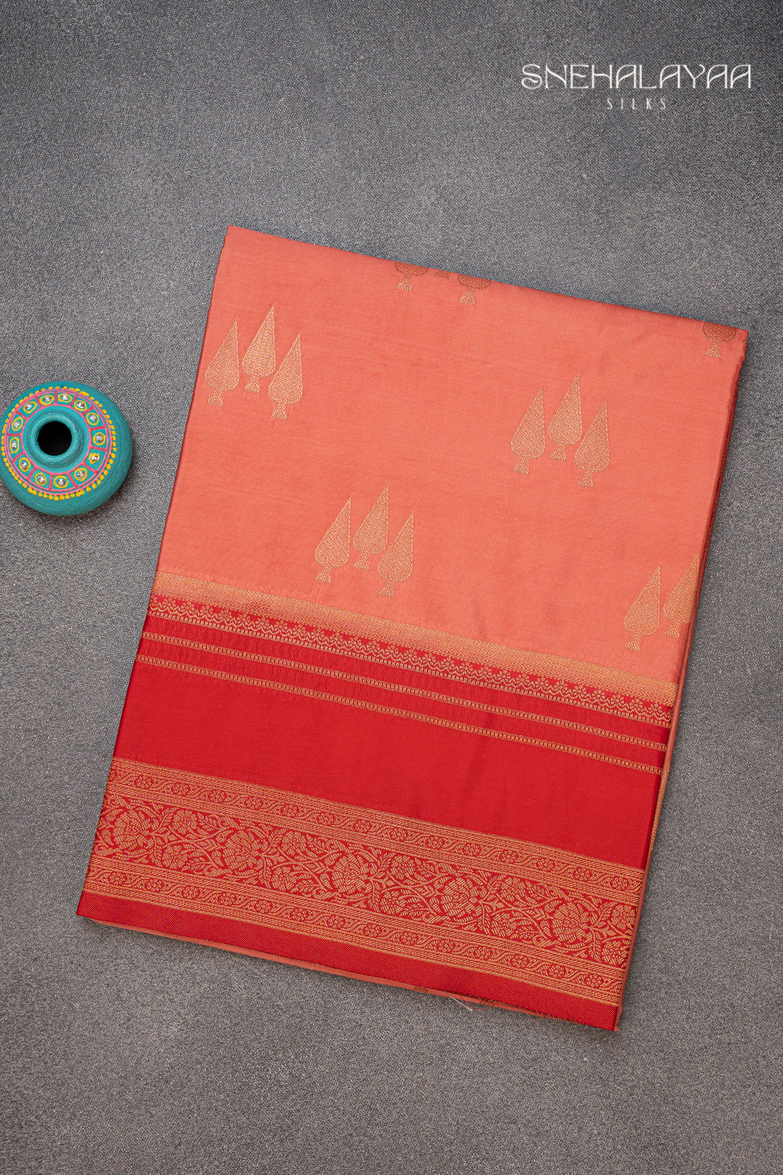 Coral Pink Semi Mysore Silk Saree