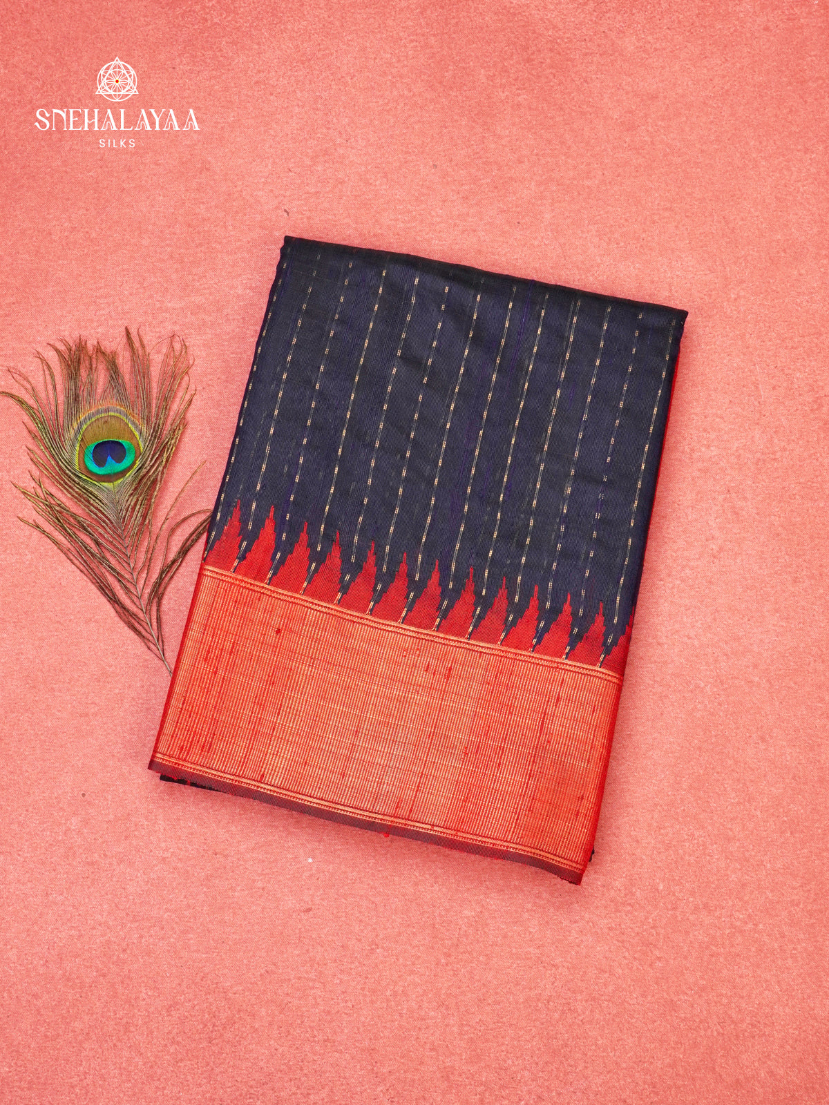 Navy Blue Dupion Silk Saree