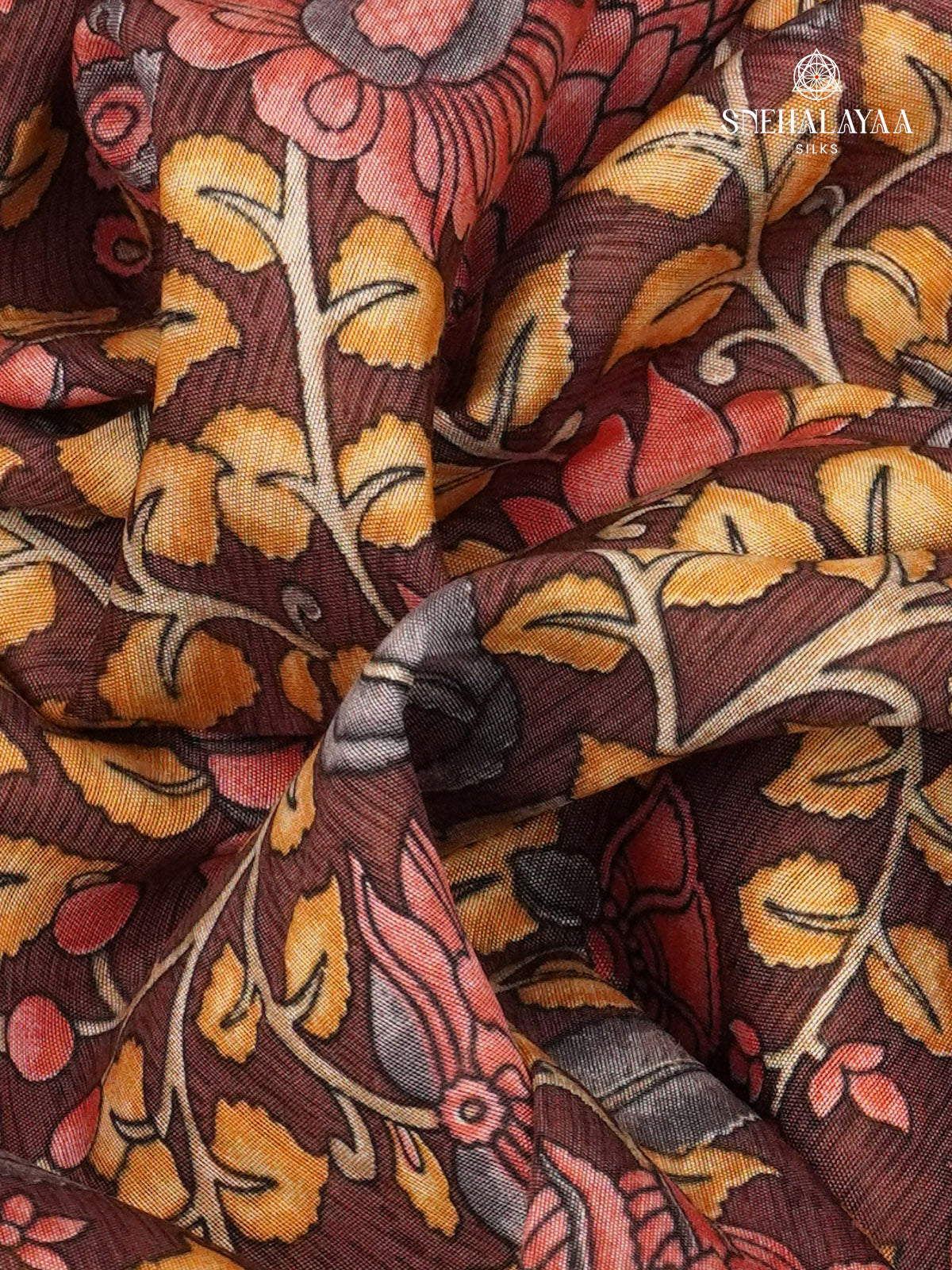 Brown With Orange Chanderi Saree