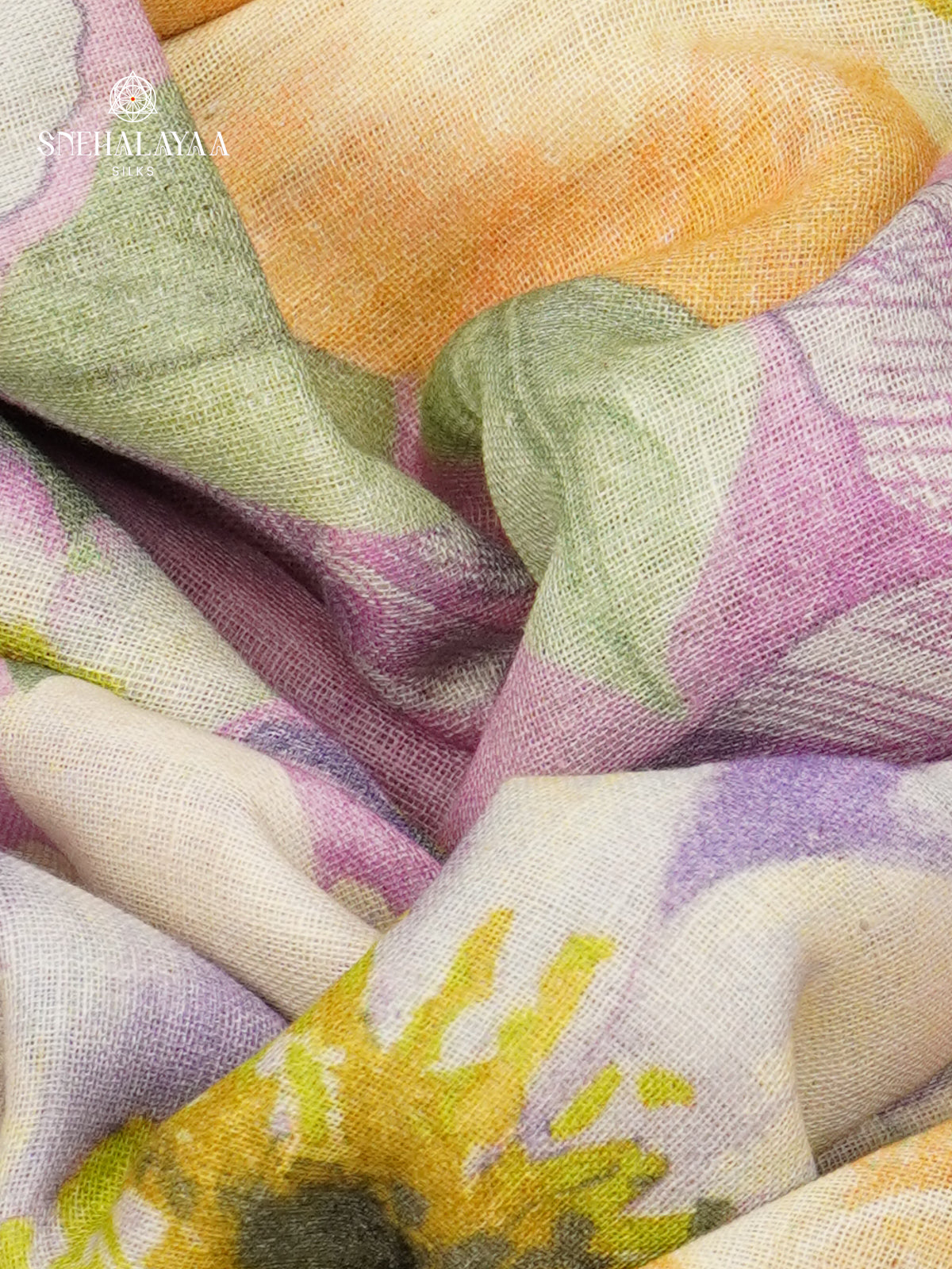 Lavender Printed Linen Cotton Saree