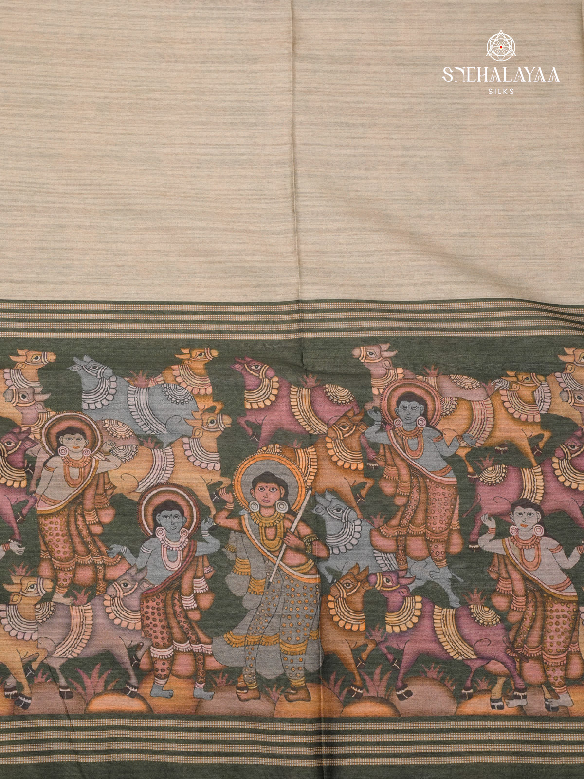 Beige Kalamkari Tussar Saree