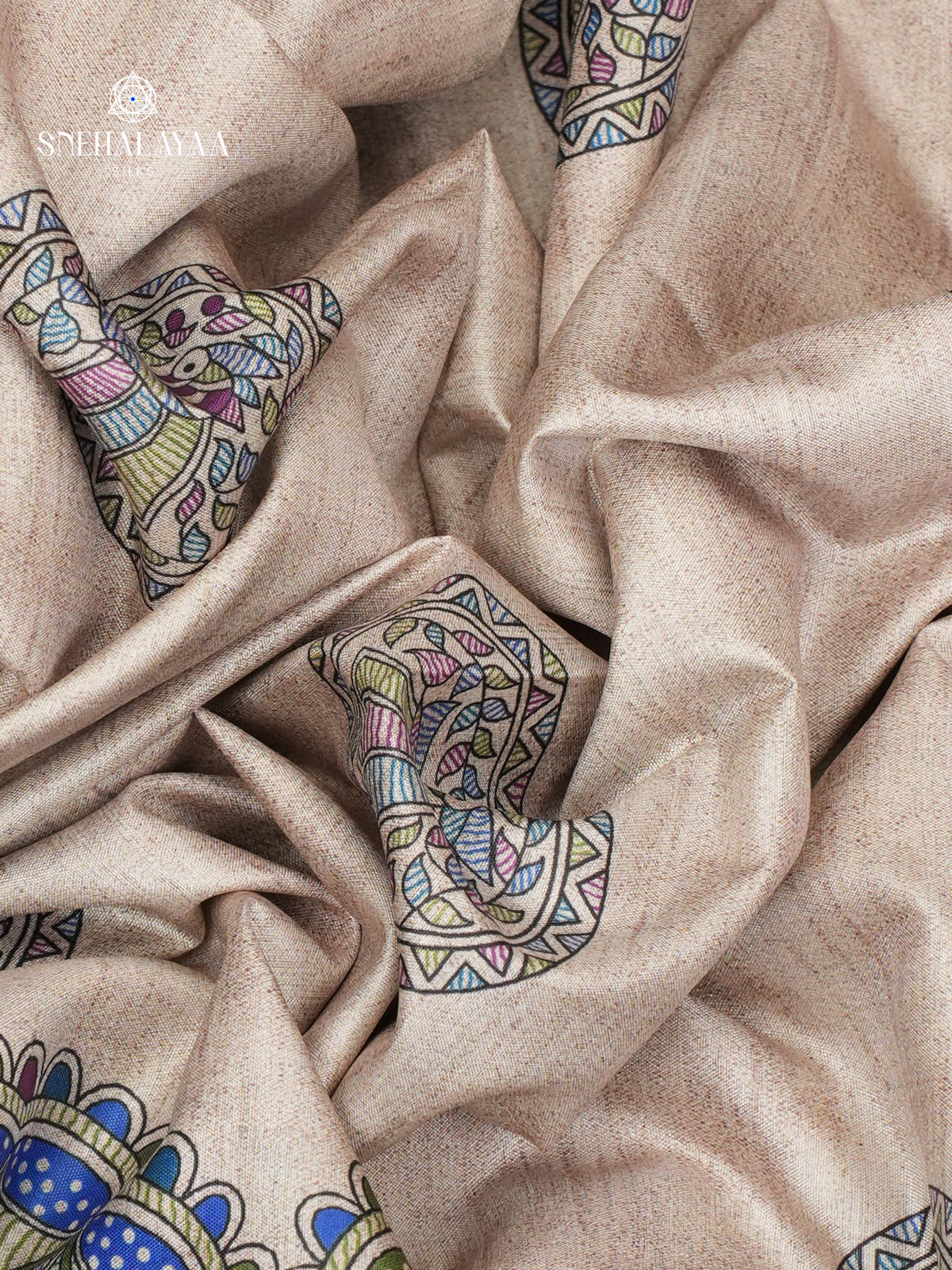 Beige with Yellow Madhubani Saree