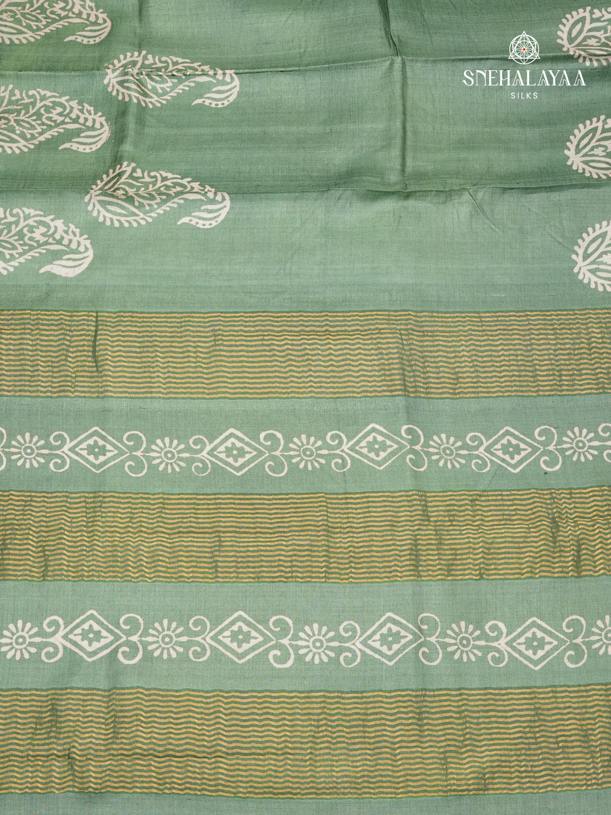 Teal Green Tussar Silk Saree