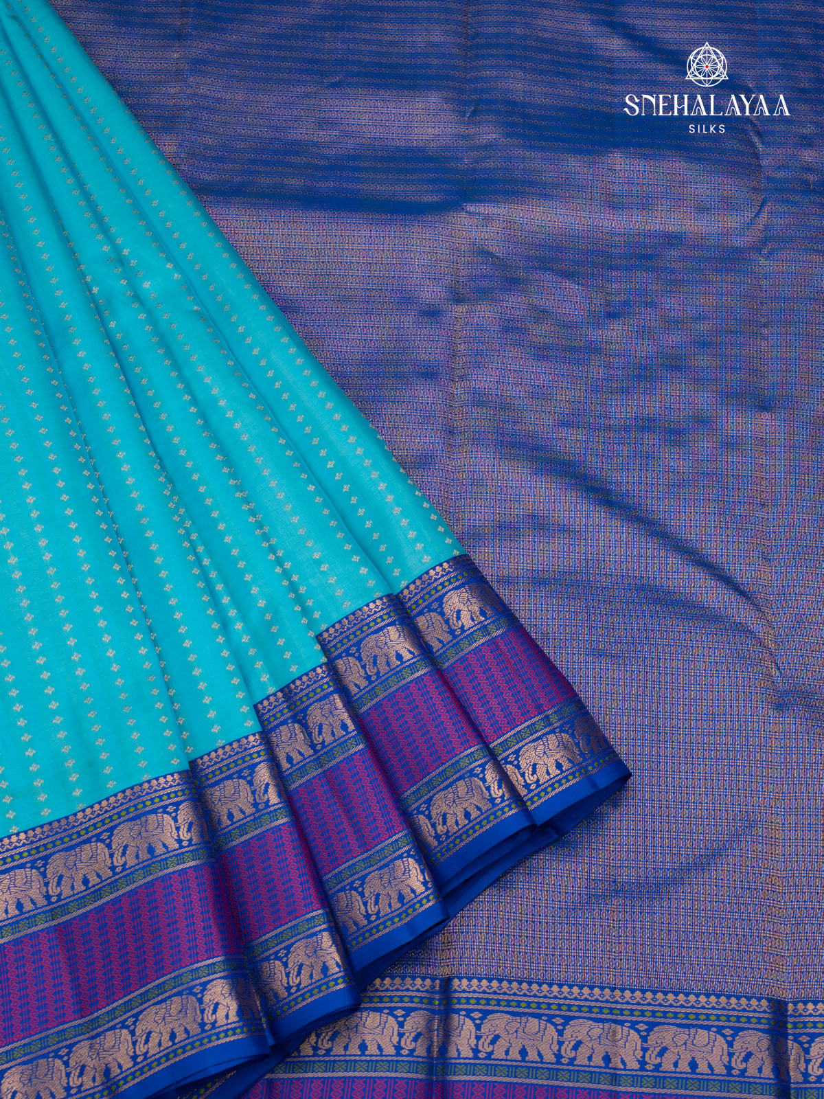 Turquoise Blue Korvai Kanjivaram Silk Saree