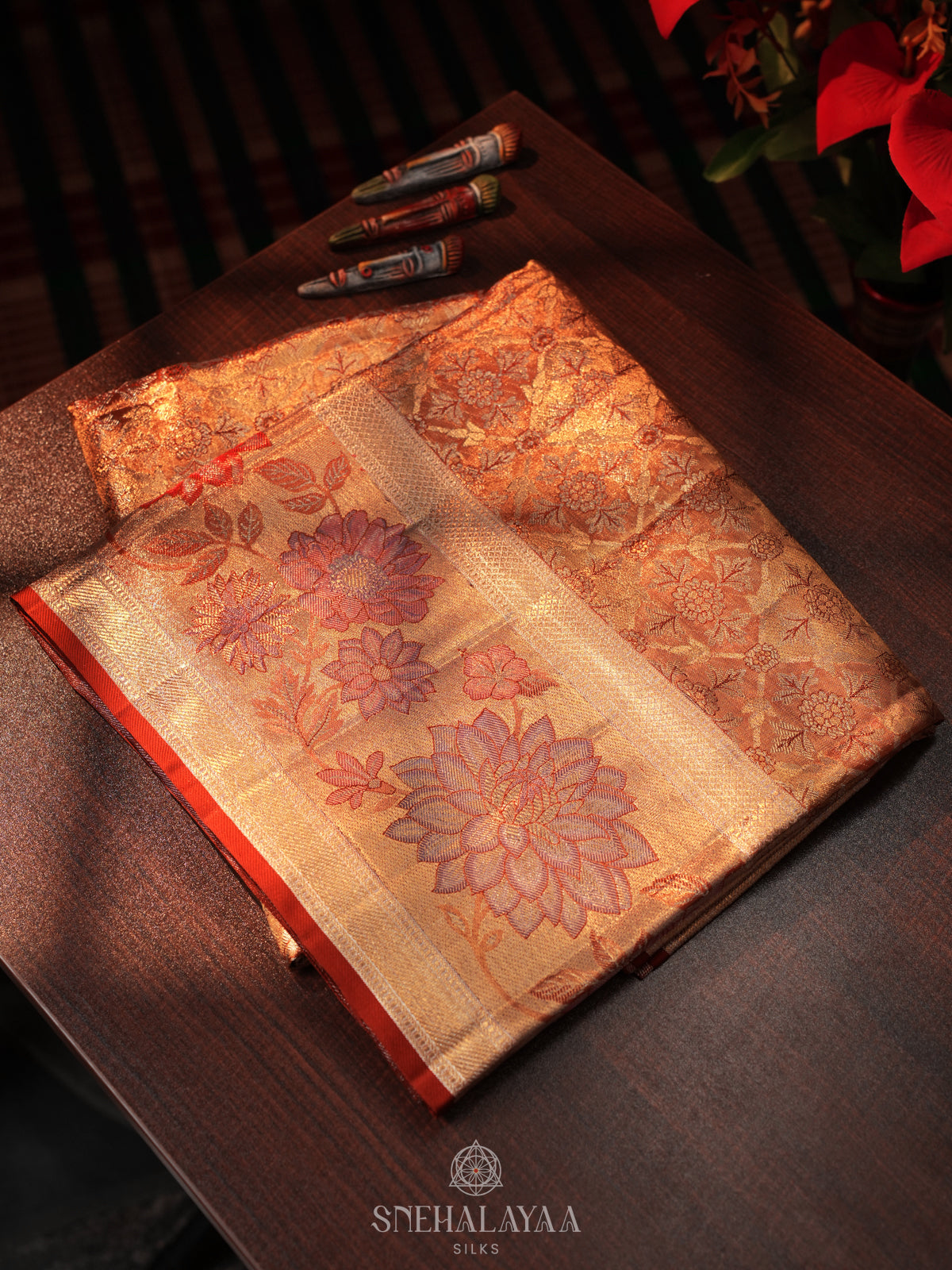 Golden Kanjivaram Silk Saree