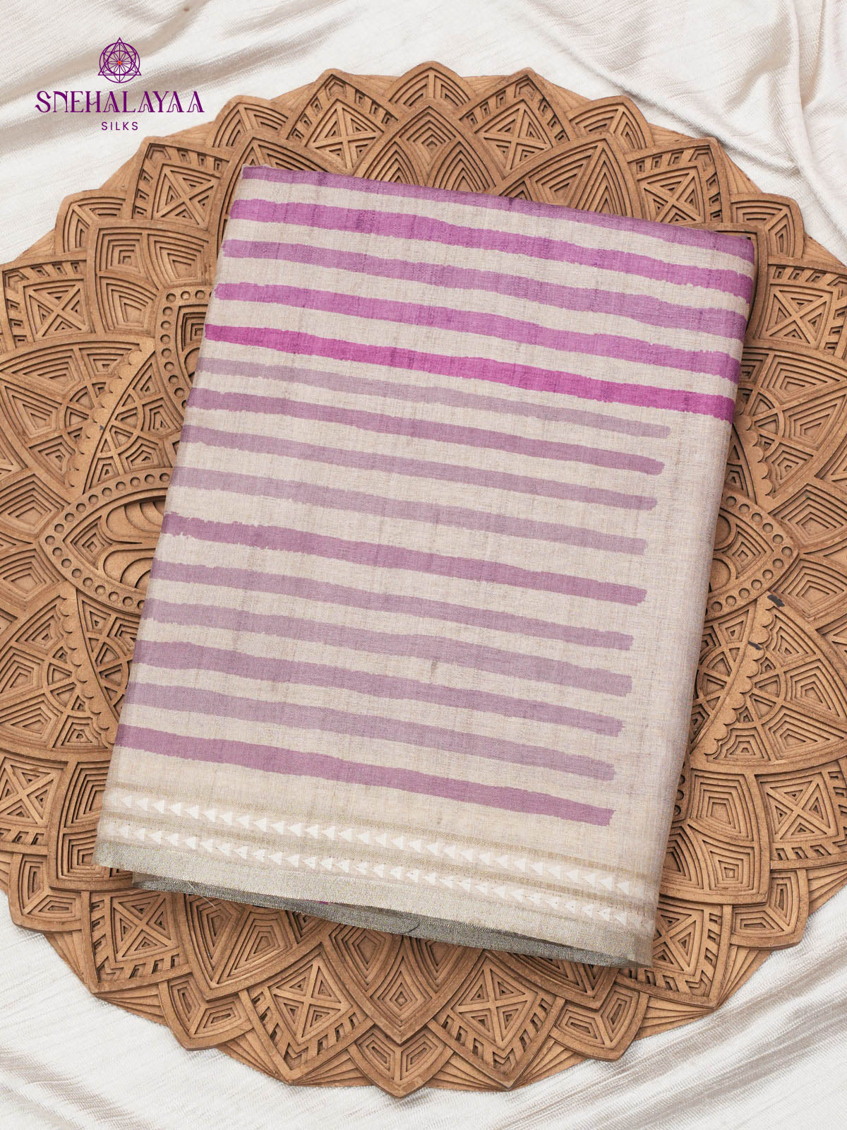 Off White Printed Tussar Saree