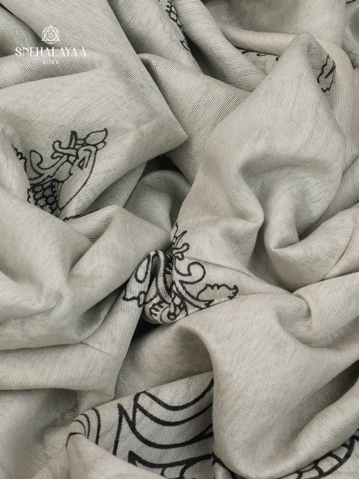 Off White Kalamkari Saree with Teal Blue Woven Border