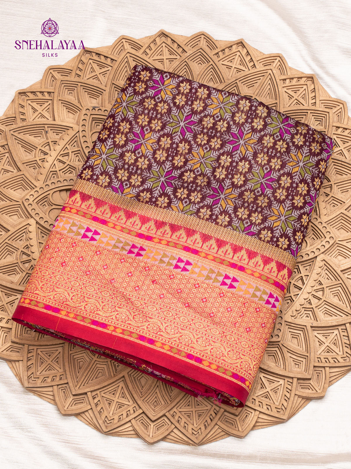 Brown Ikat Silk Saree