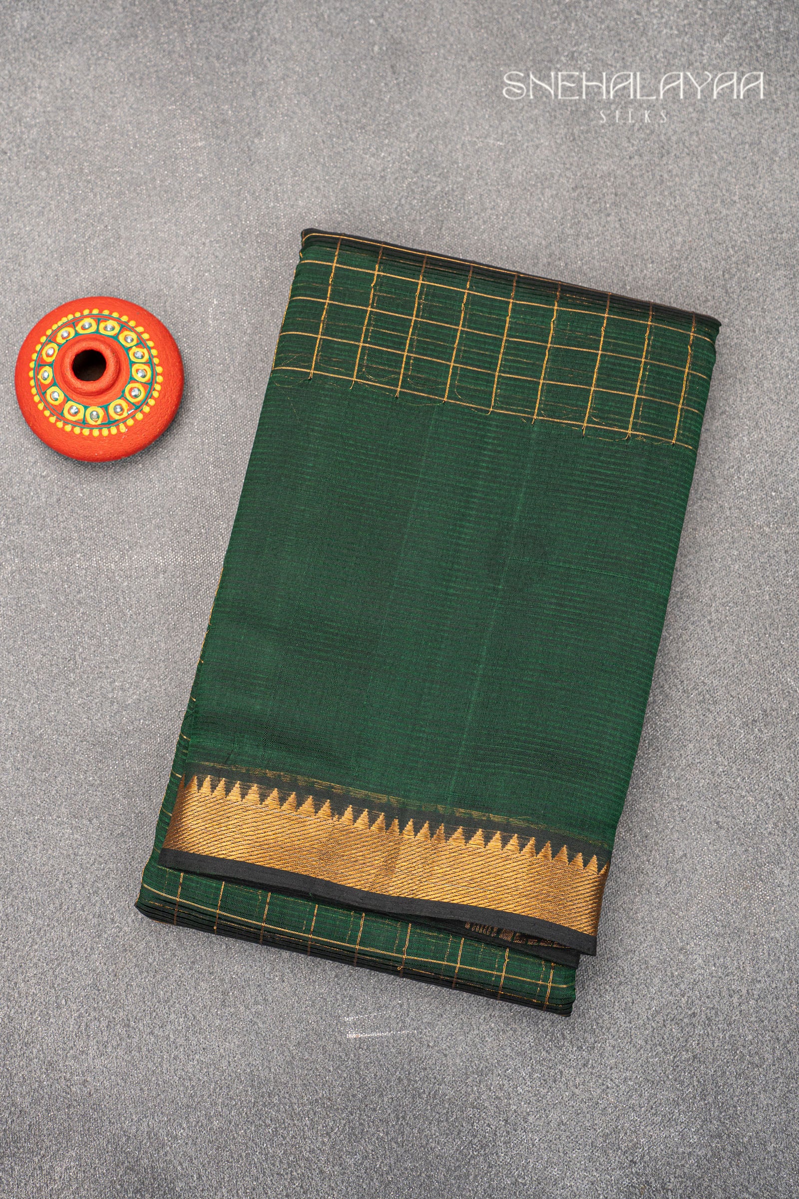 Bottle Green Mangalgiri Silk Saree