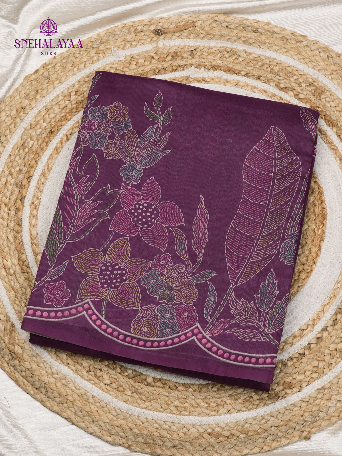 Magenta Printed Linen Saree