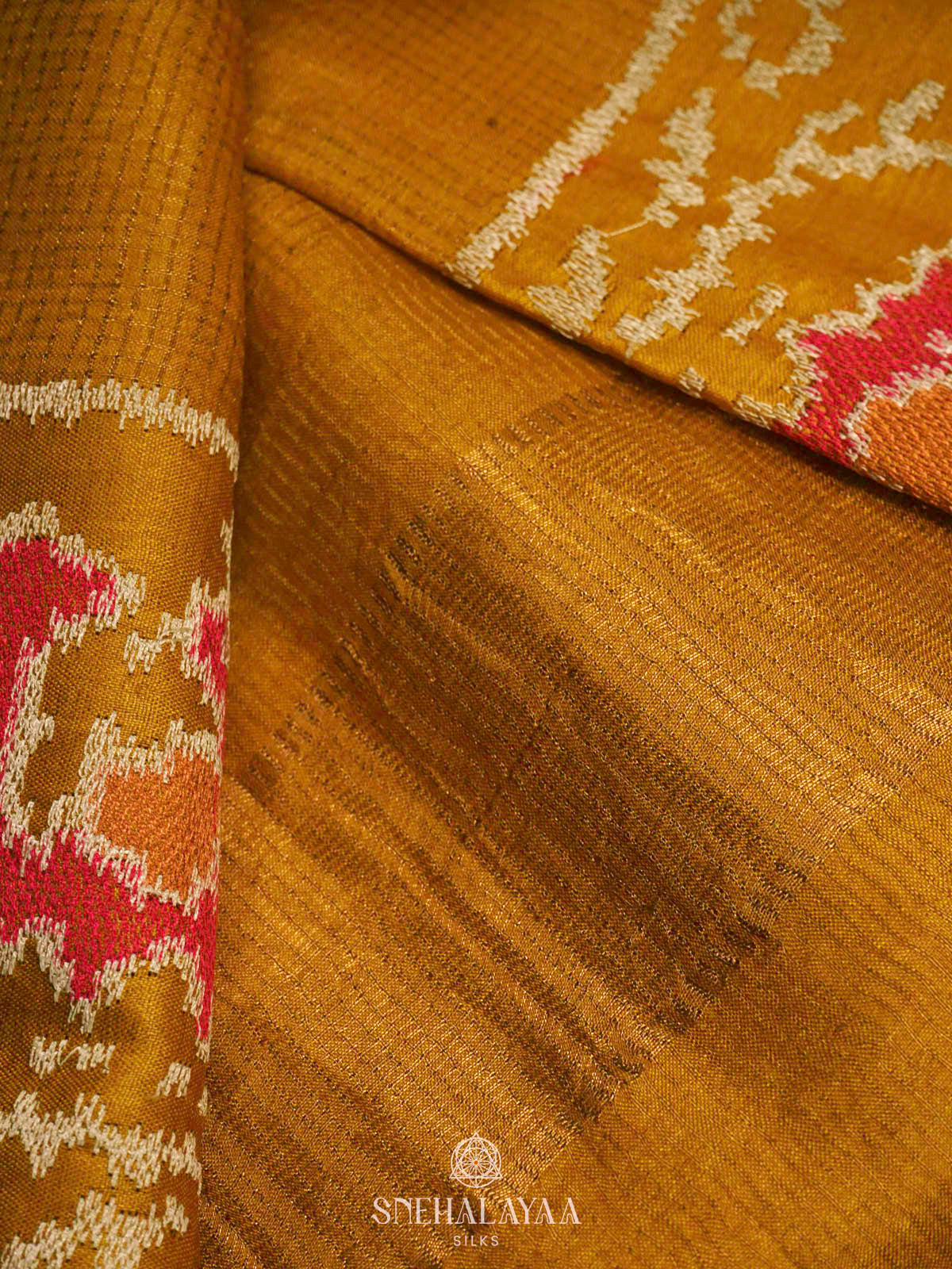 Mango Yellow Tussar Embroidery Saree