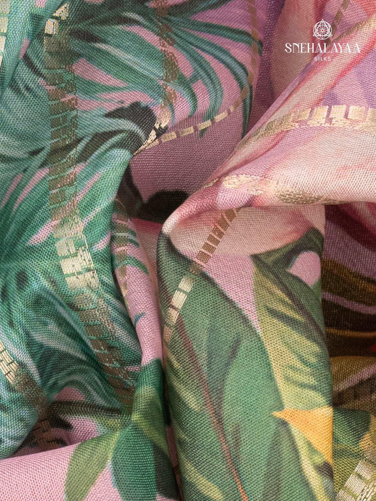 Pale Pink Printed Mysore Silk Saree