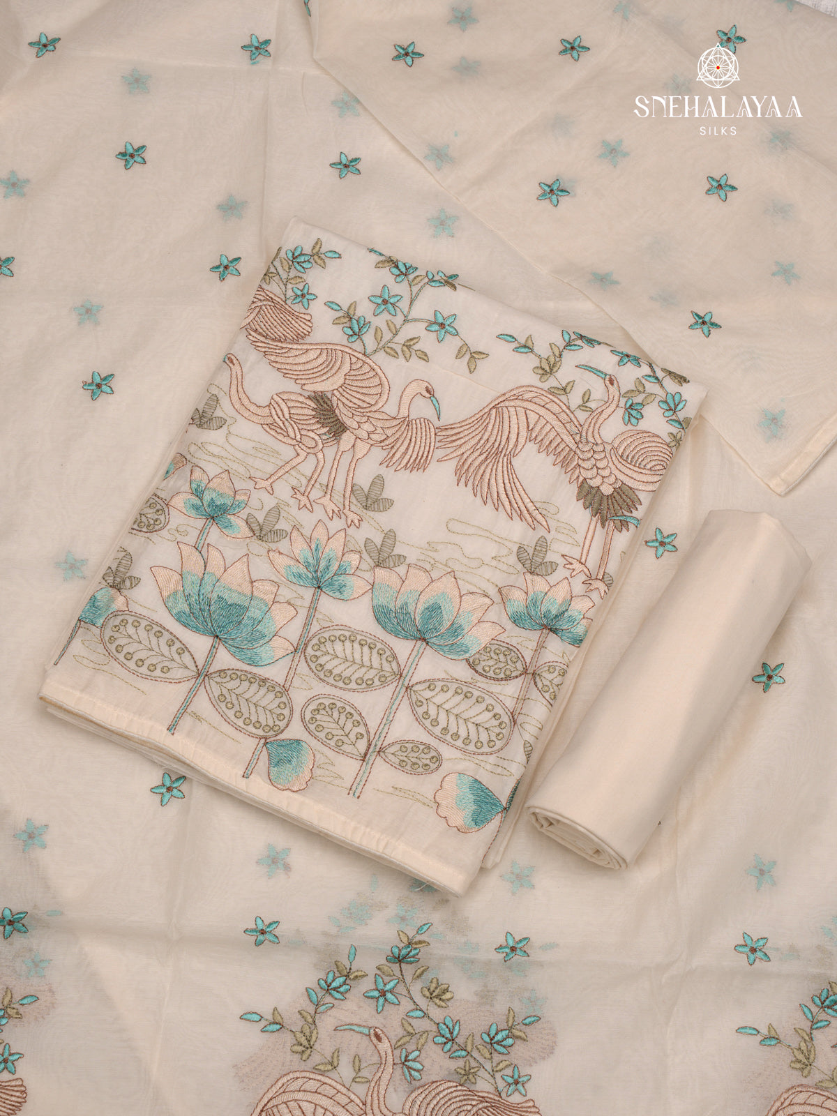 Cream Tussar 3-Piece Salwar Suit Material