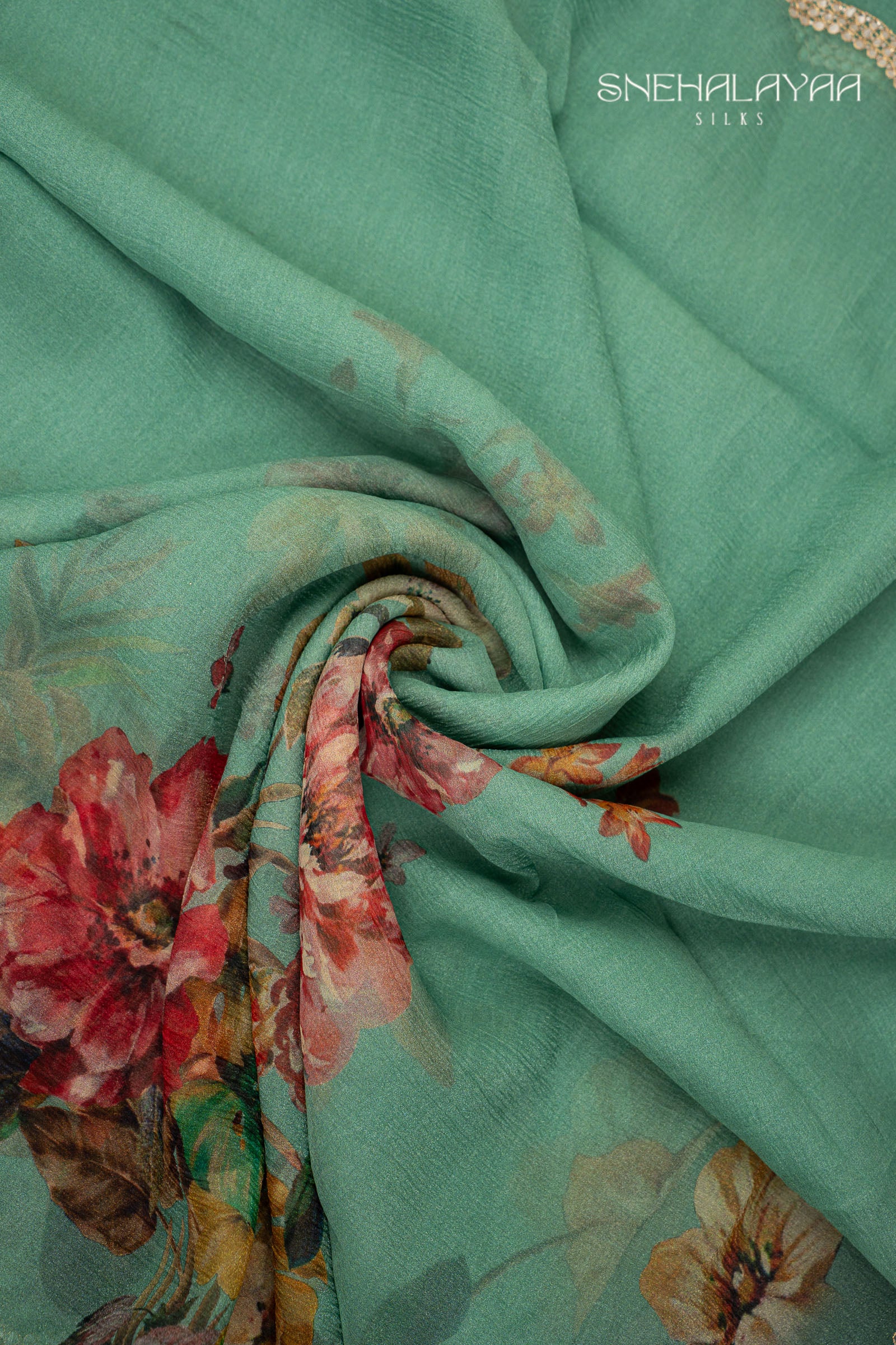 Teal Blue Crush Saree