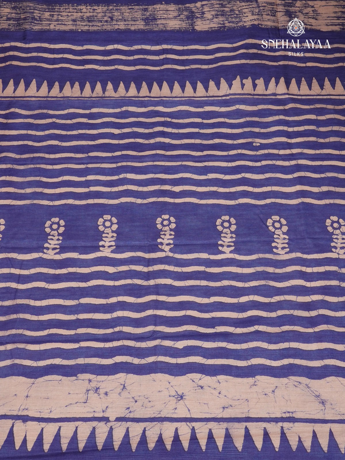 Navy Blue Printed Tussar Saree