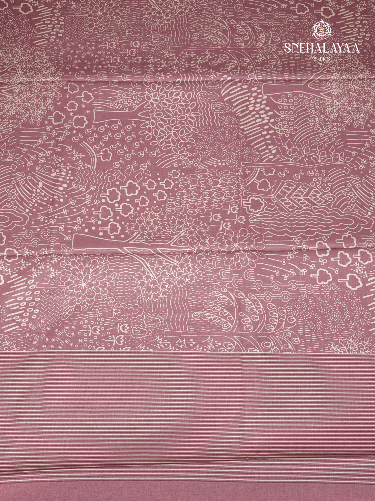 Lilac Floral Printed Tussar Saree