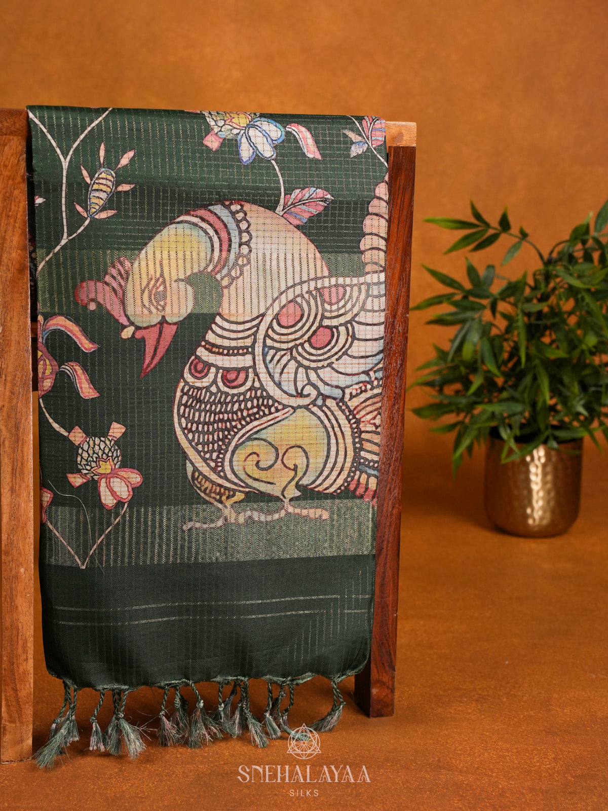 Brown Tussar Saree with Floral Prints