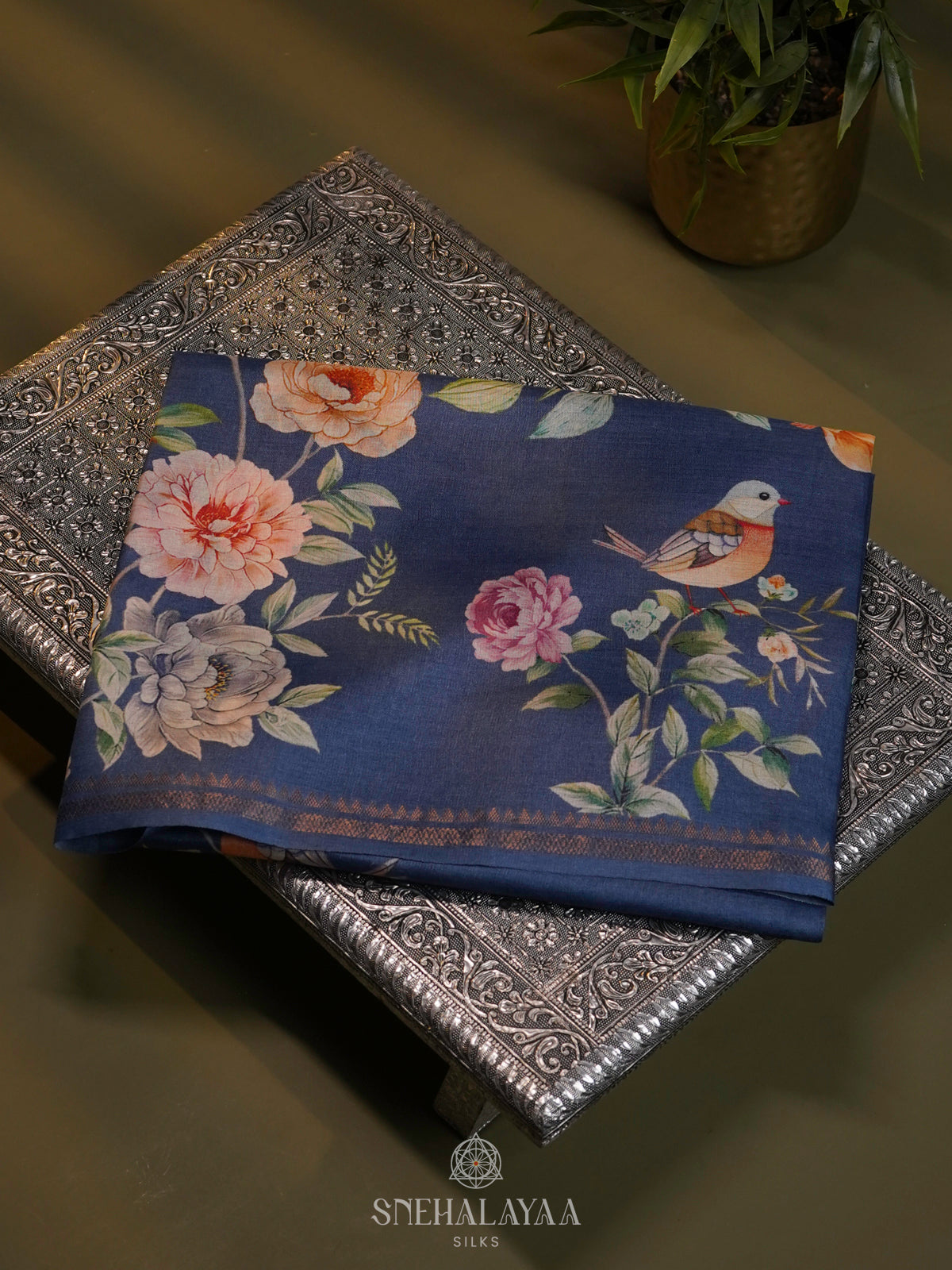 Navy Blue Tussar Saree