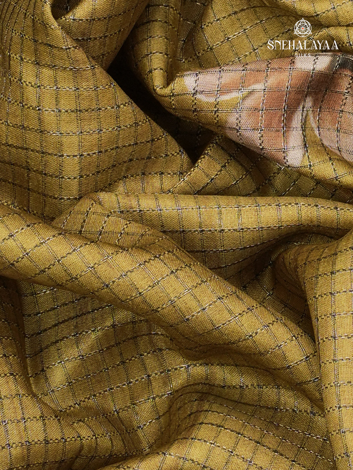 Mustard Yellow Floral Printed Tussar Saree