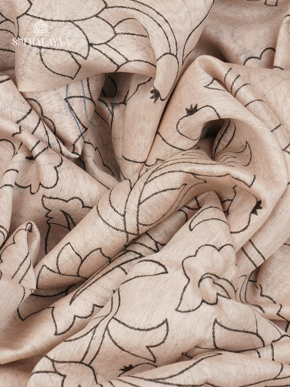 Off-White Kalamkari Saree with Red Woven Border