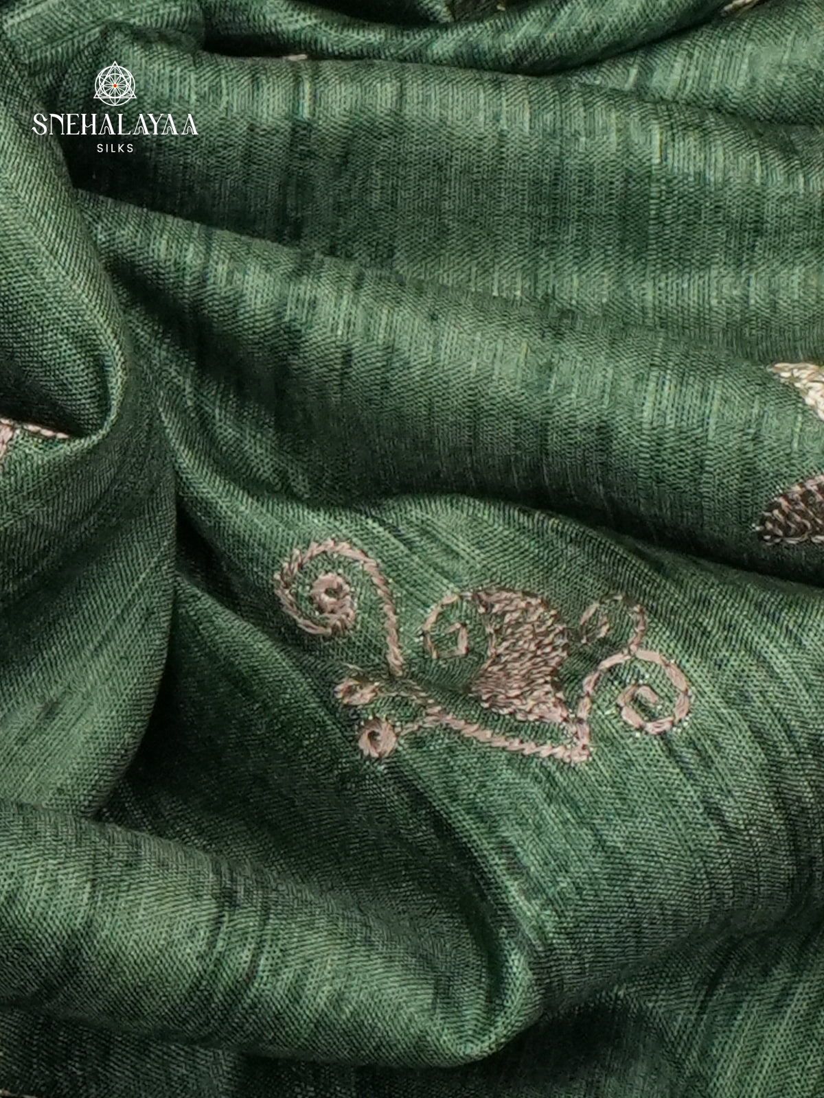 Pastel Green Tussar Embroidery Saree