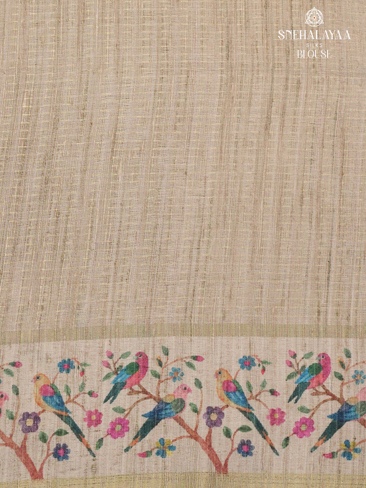 Olive Green Printed Tussar Saree