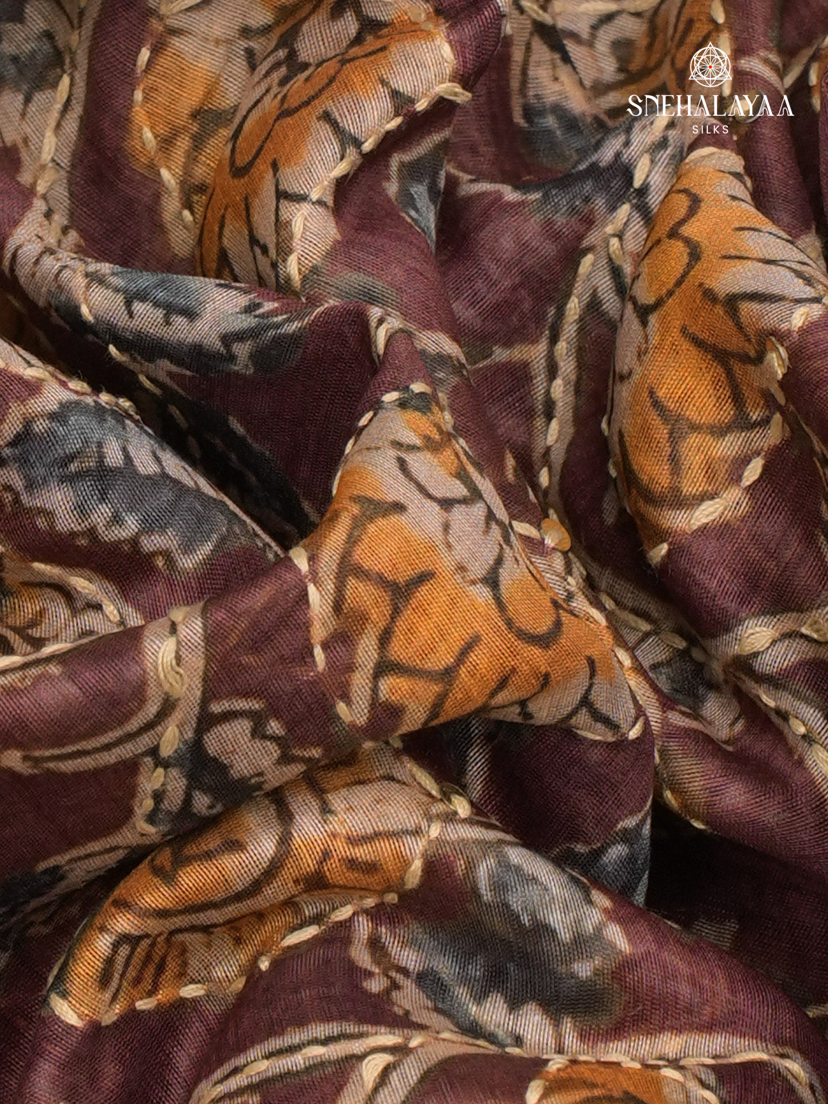 Brown Linen Embroidery Saree