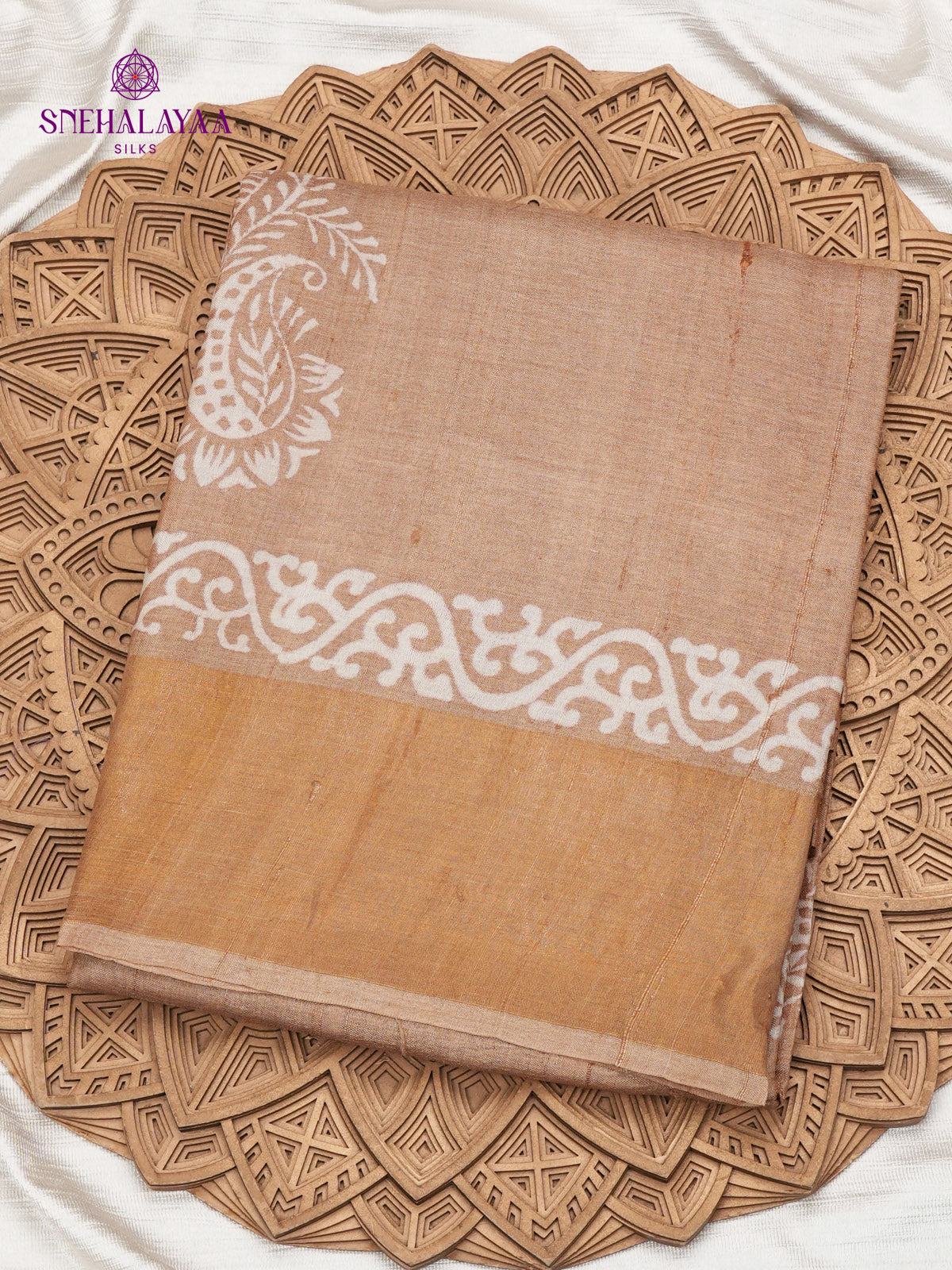 Beige Tussar Silk Saree