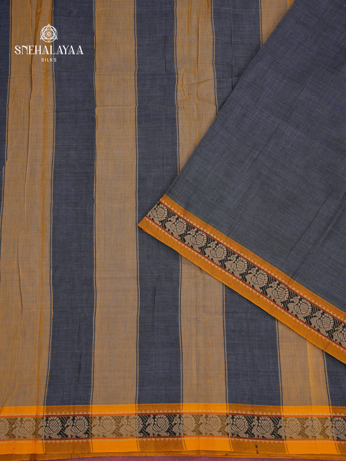 Slate Grey Narayanpet Cotton Saree without Blouse