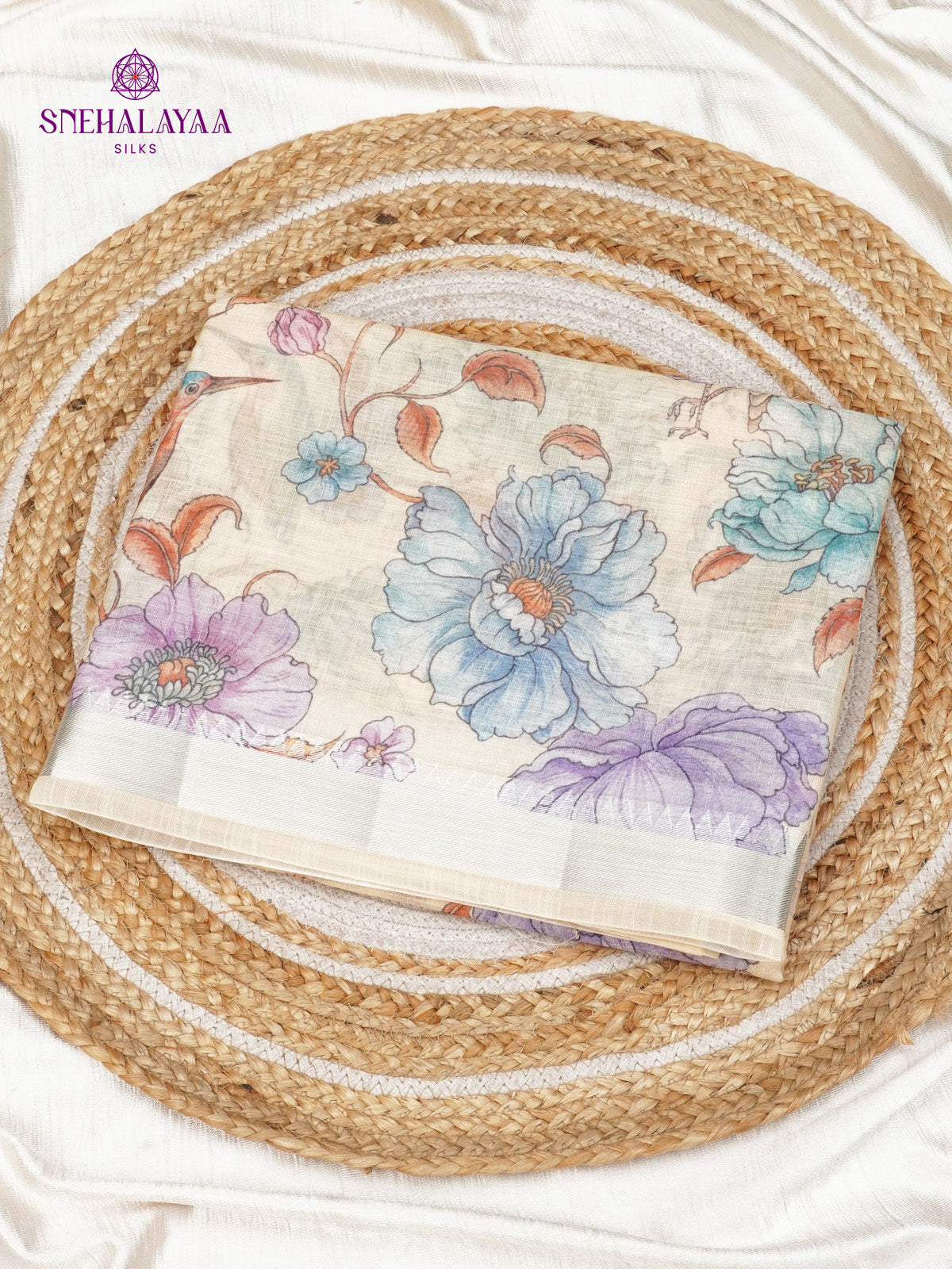 Sandal Printed Linen Saree