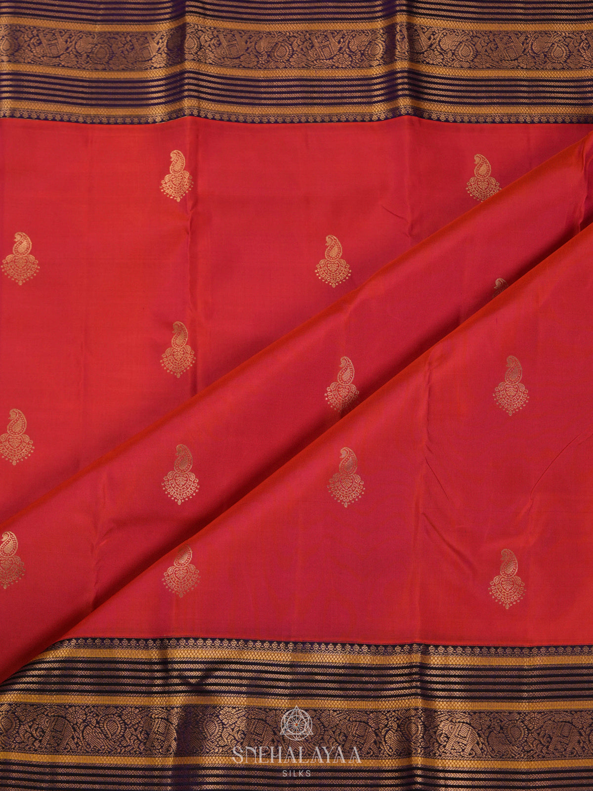 Rust Orange Kanjivaram Silk Saree